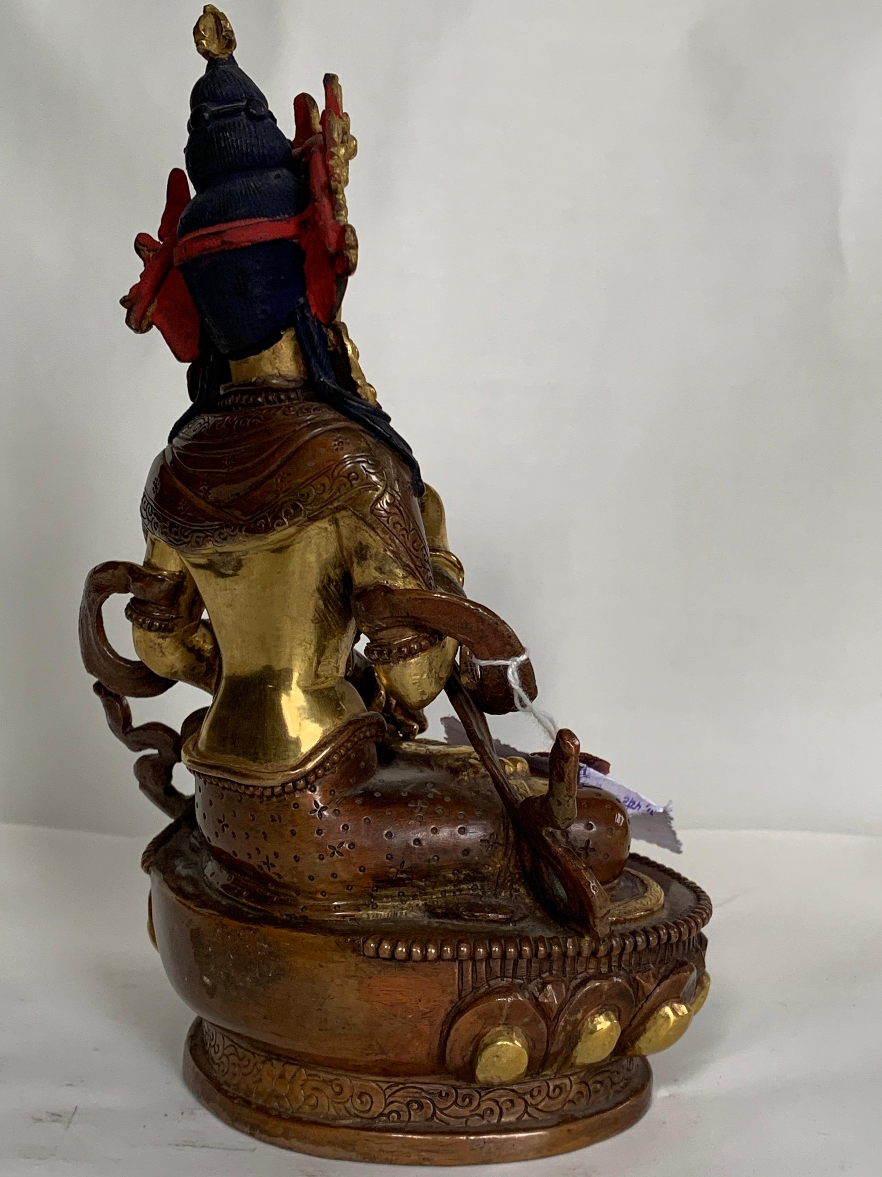 Vajrasattva Statue 7.5 Inch with 24K Gold Handcrafted by Lost Wax Process - Abstract Sculpture by Unknown