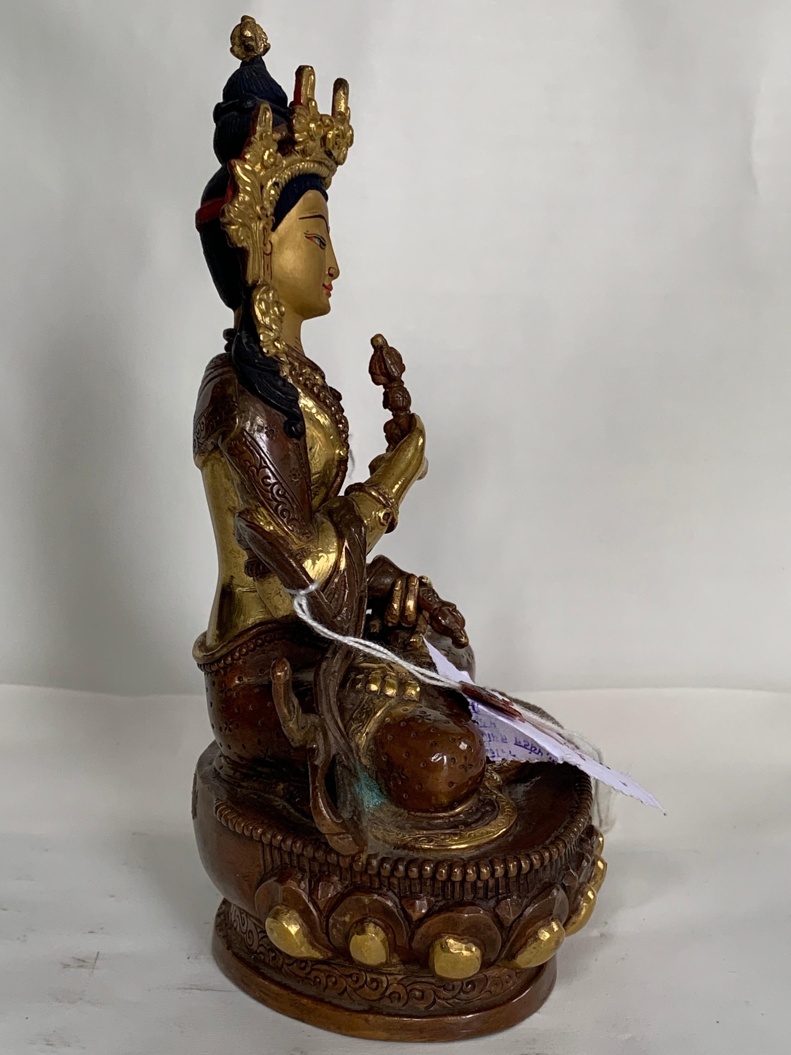 Vajrasattva Statue 7.5 Inch with 24K Gold Handcrafted by Lost Wax Process - Gray Figurative Sculpture by Unknown