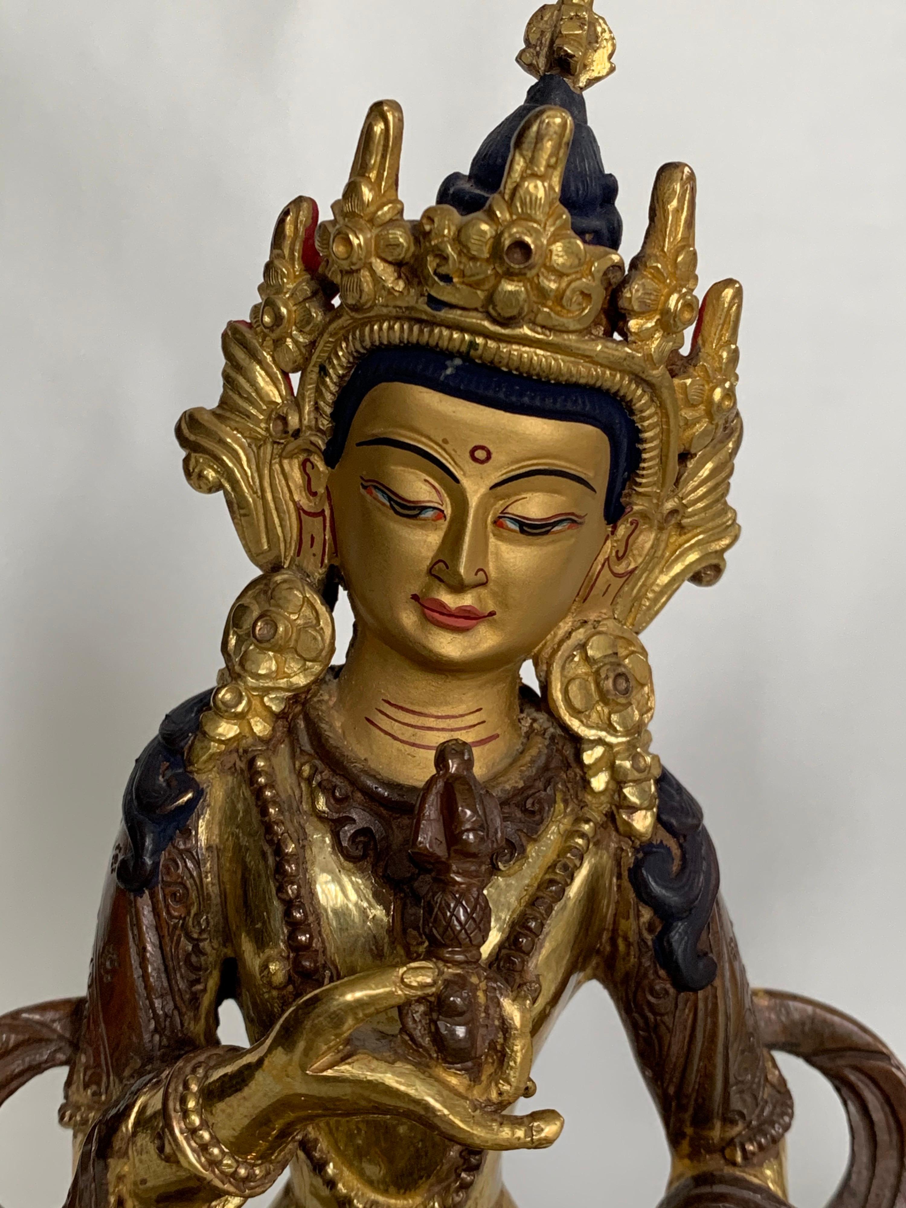 Vajrasattva Statue 7.5 Inch with 24K Gold Handcrafted by Lost Wax Process For Sale 1