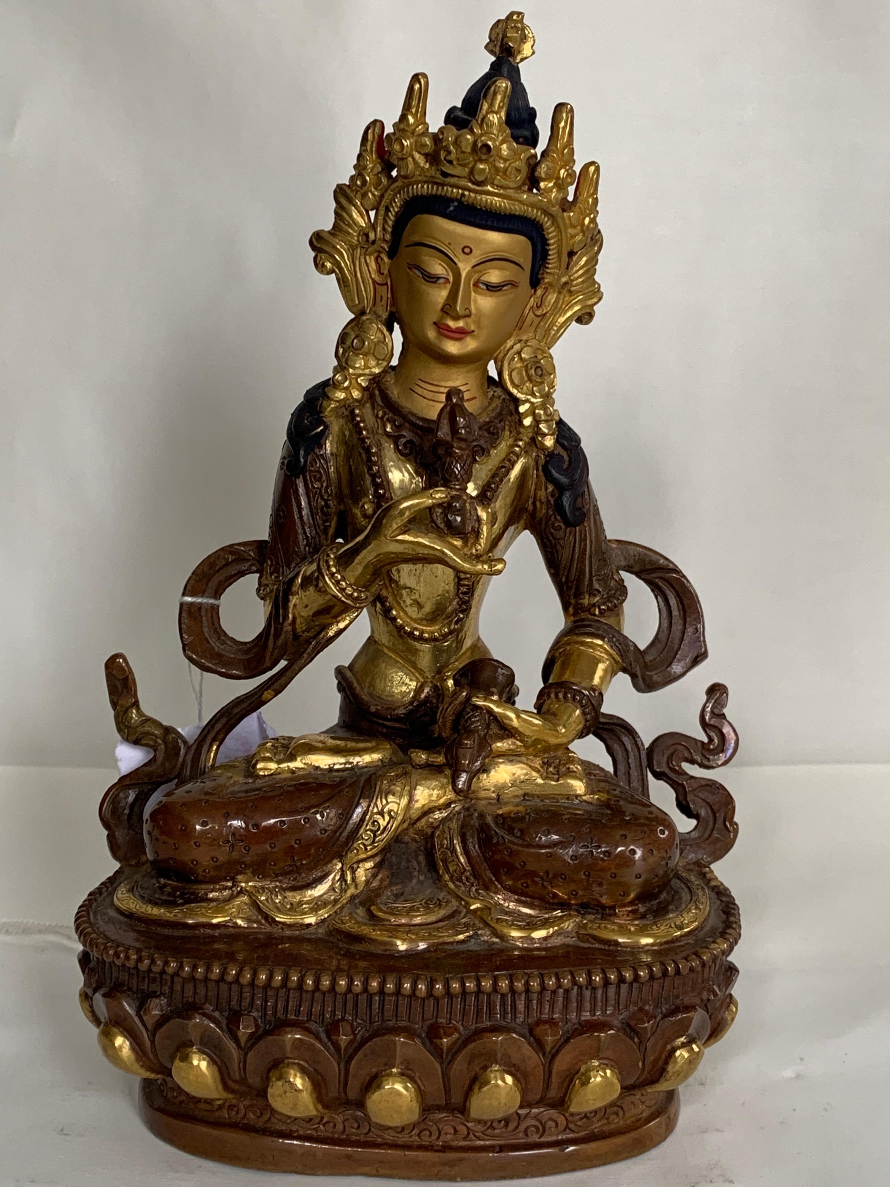 Unknown Figurative Sculpture - Vajrasattva Statue 7.5 Inch with 24K Gold Handcrafted by Lost Wax Process