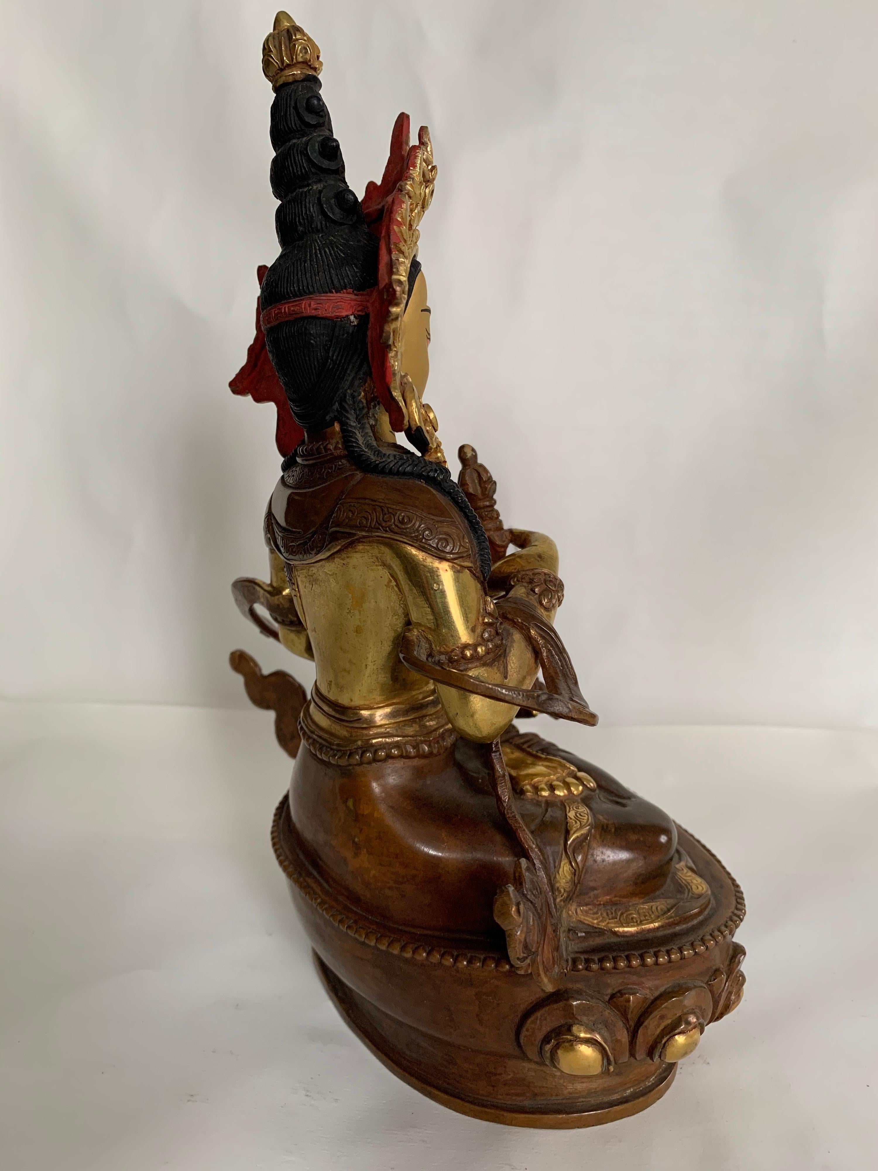 Vajrasattva Statue 9 Inch with 24K Gold Handcrafted by Lost Wax Process - Other Art Style Sculpture by Unknown