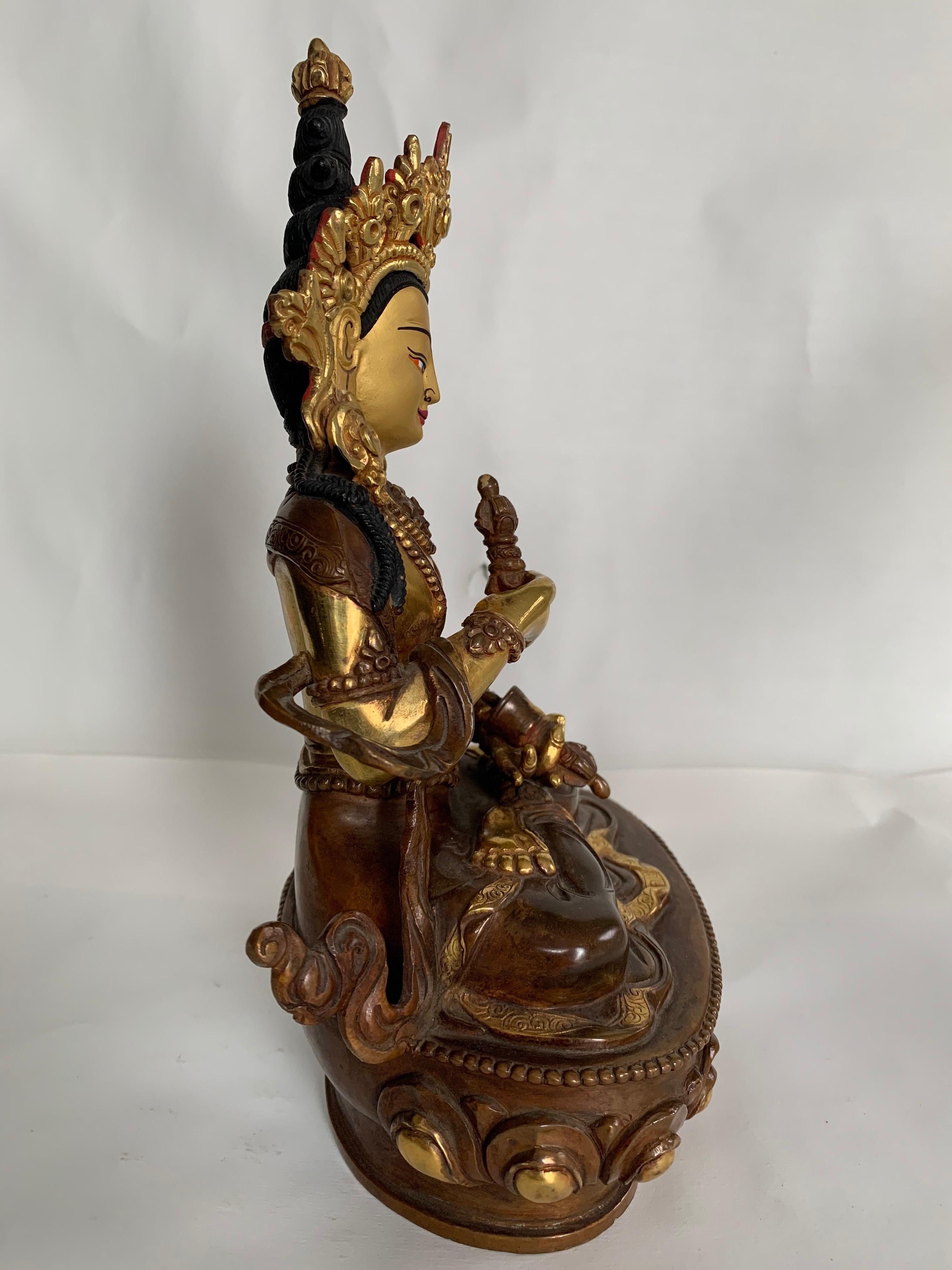 Vajrasattva Statue 9 Inch with 24K Gold Handcrafted by Lost Wax Process - Gray Figurative Sculpture by Unknown