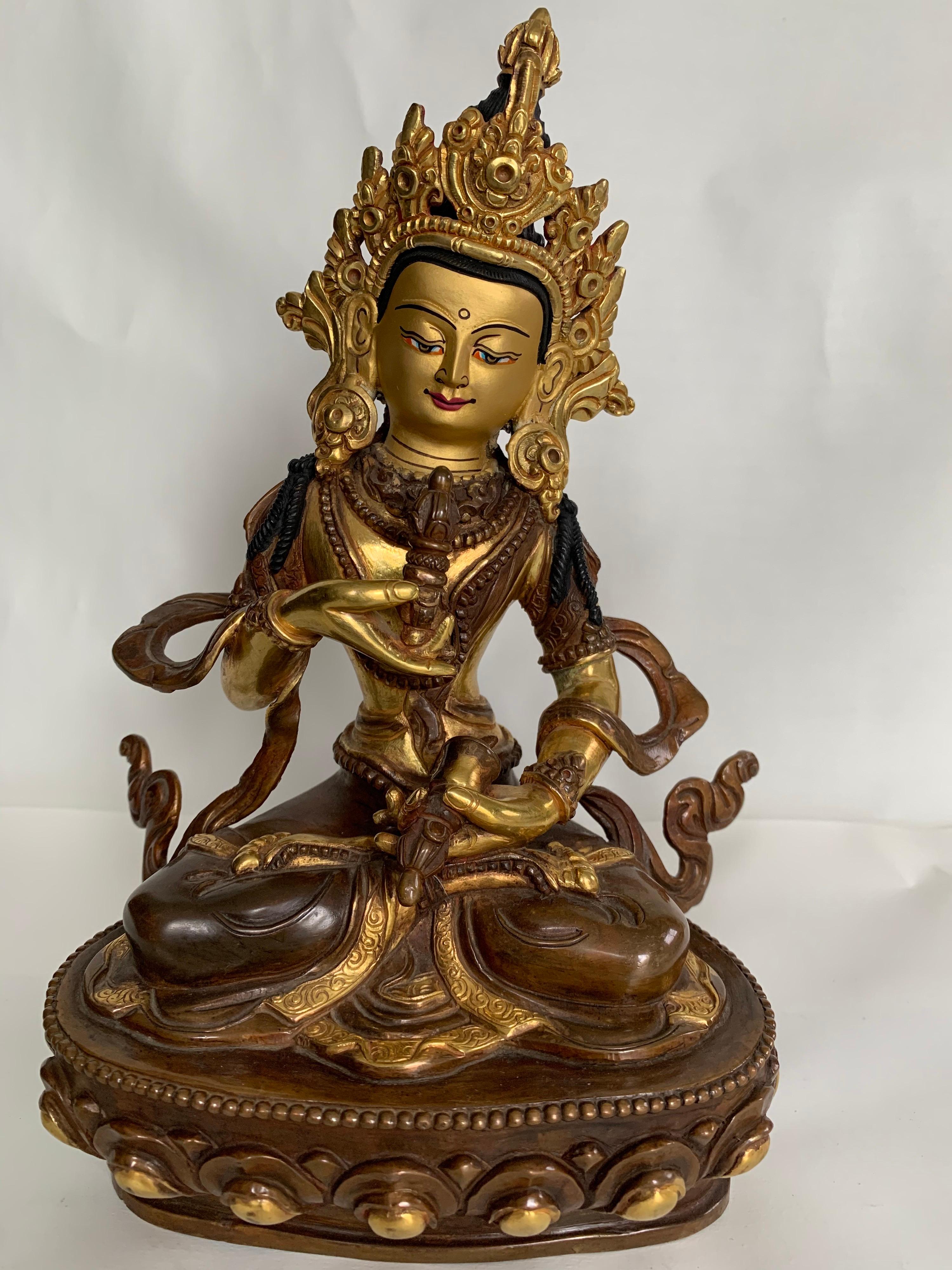 Unknown Figurative Sculpture - Vajrasattva Statue 9 Inch with 24K Gold Handcrafted by Lost Wax Process