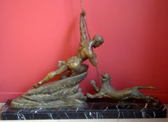 Varnier R. - Fight with panther. Bronze, marble, 70x85x17 cm 