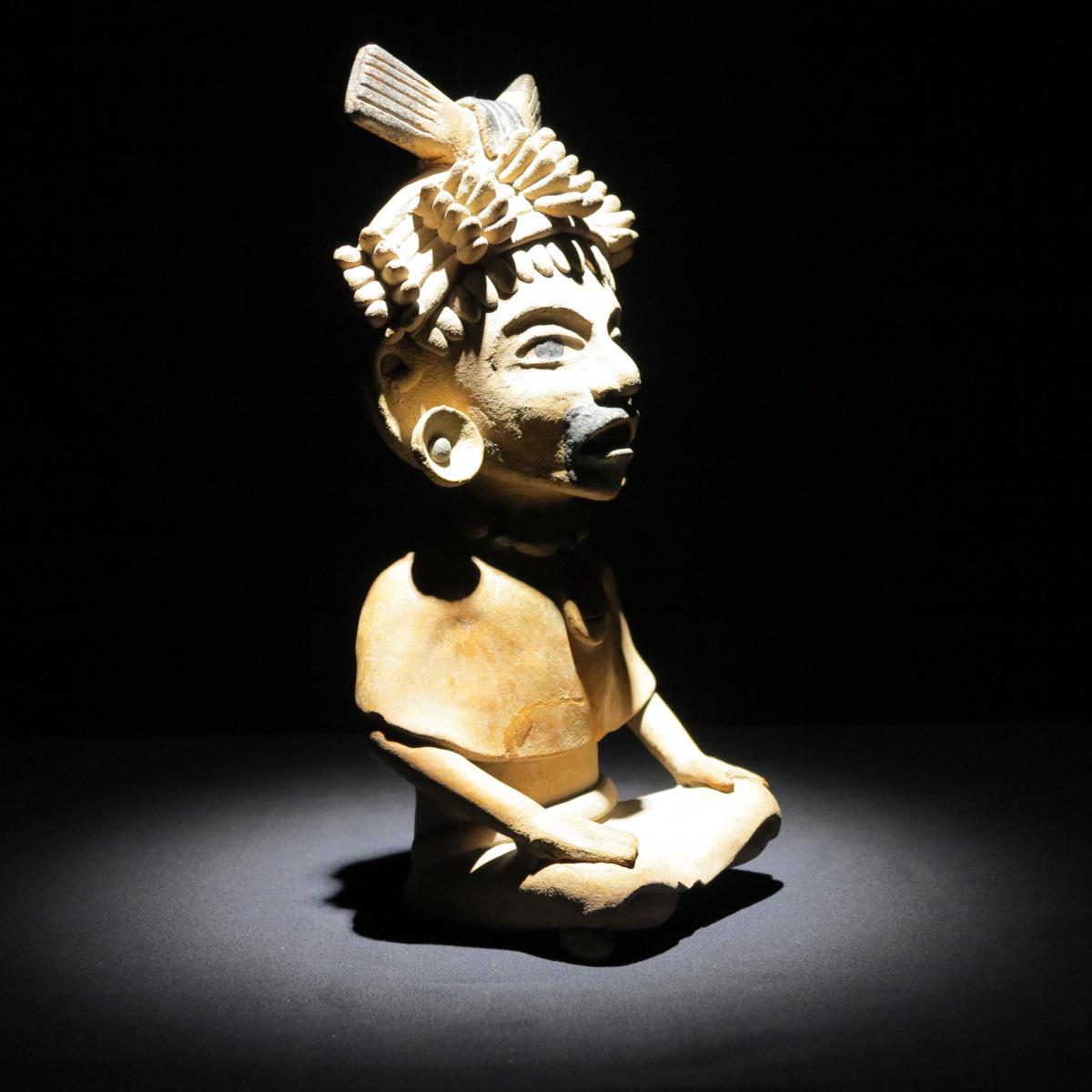 Veracruz Mexico Pre-Columbian ceramic Warrior figure sculpture - Black Figurative Sculpture by Unknown