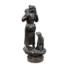 Verist Italian sculptor - 19th century bronze sculpture - Shepherdess with sheep