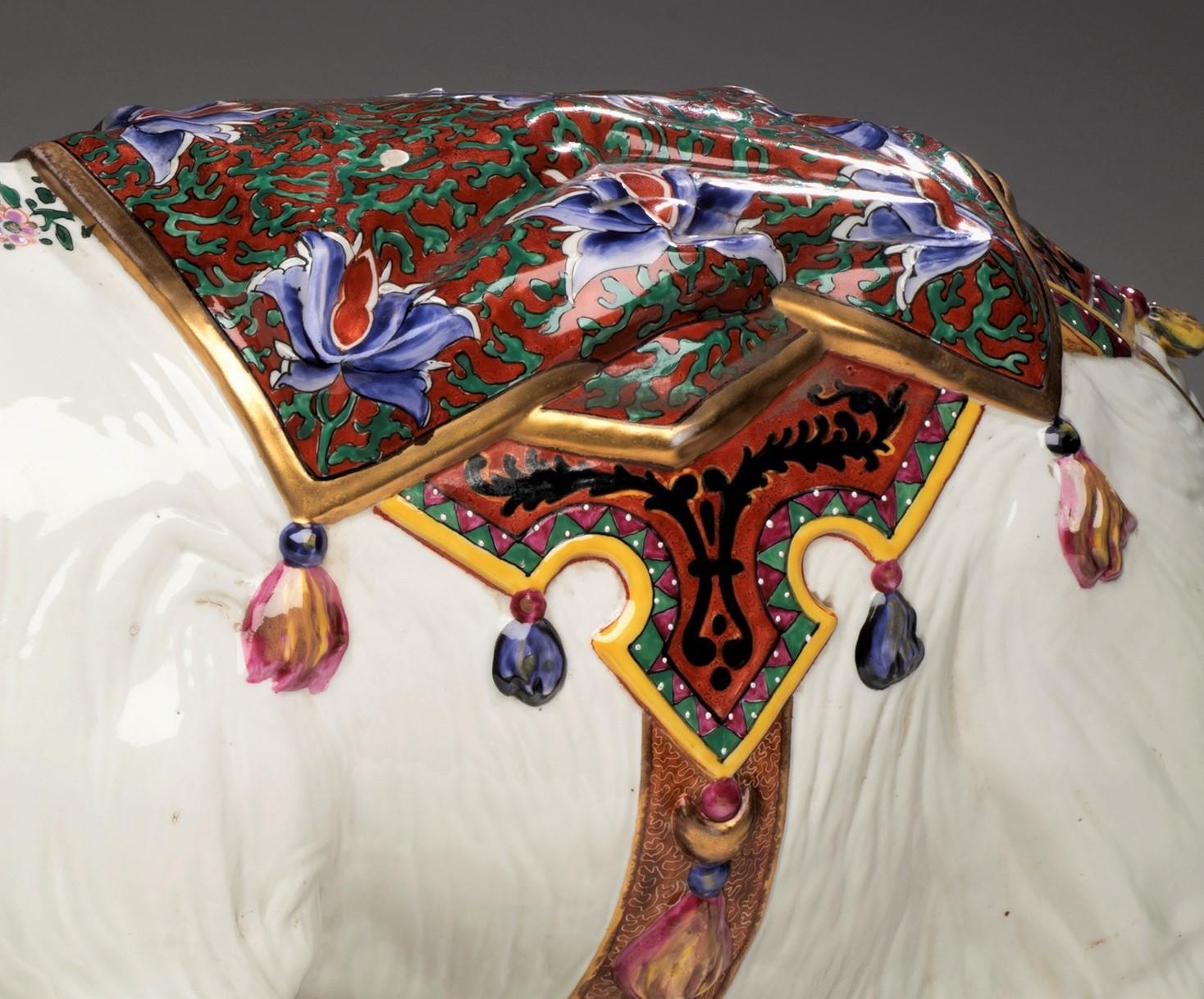 Fine & Very Large Belle Epoque Porcelain and Enamel Elephant, France circa 1900 For Sale 5