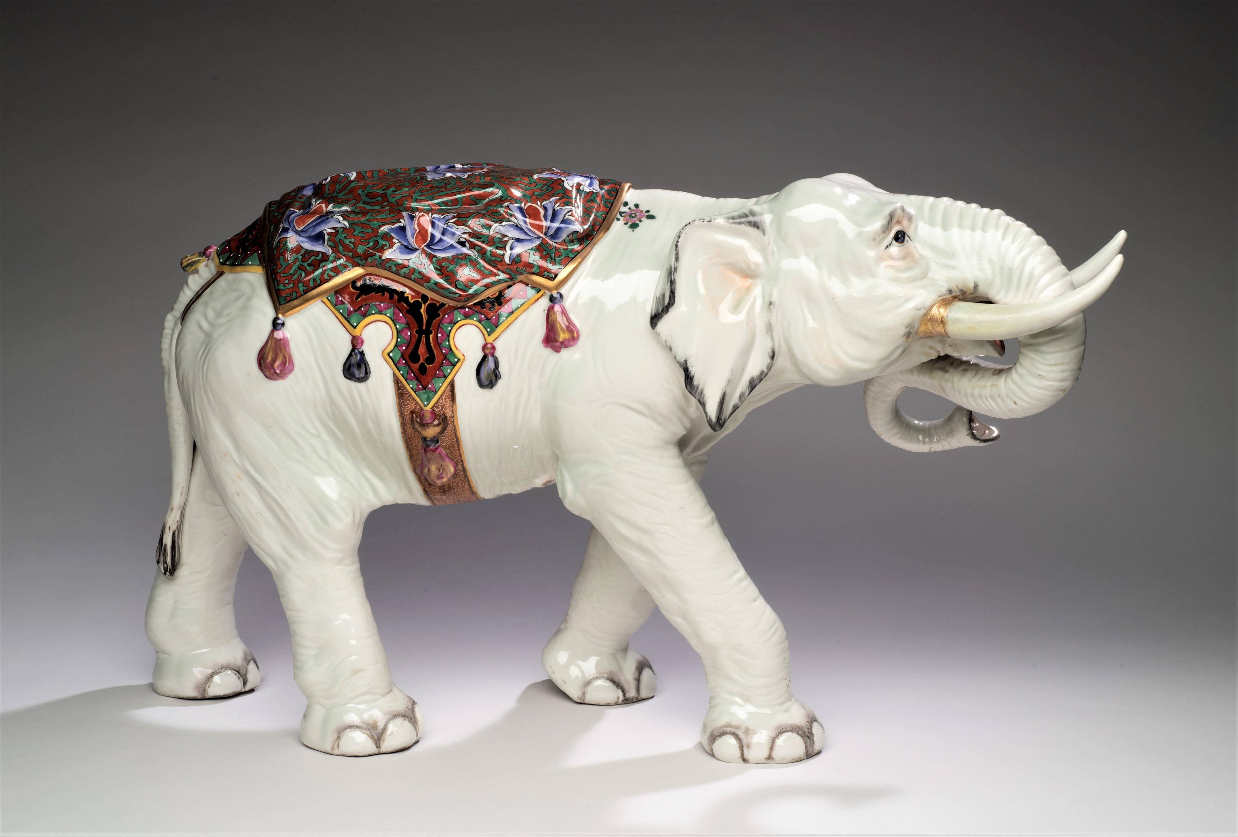 Very Fine & Large Belle Epoque Porcelain and Enamel Elephant, France circa 1900