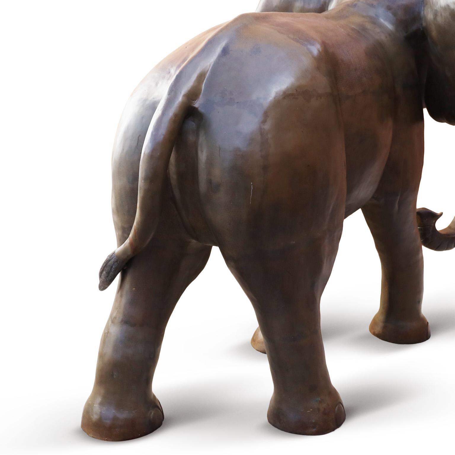 Very Large Bronze Elephant Sculpture, Near Life Size For Sale 4