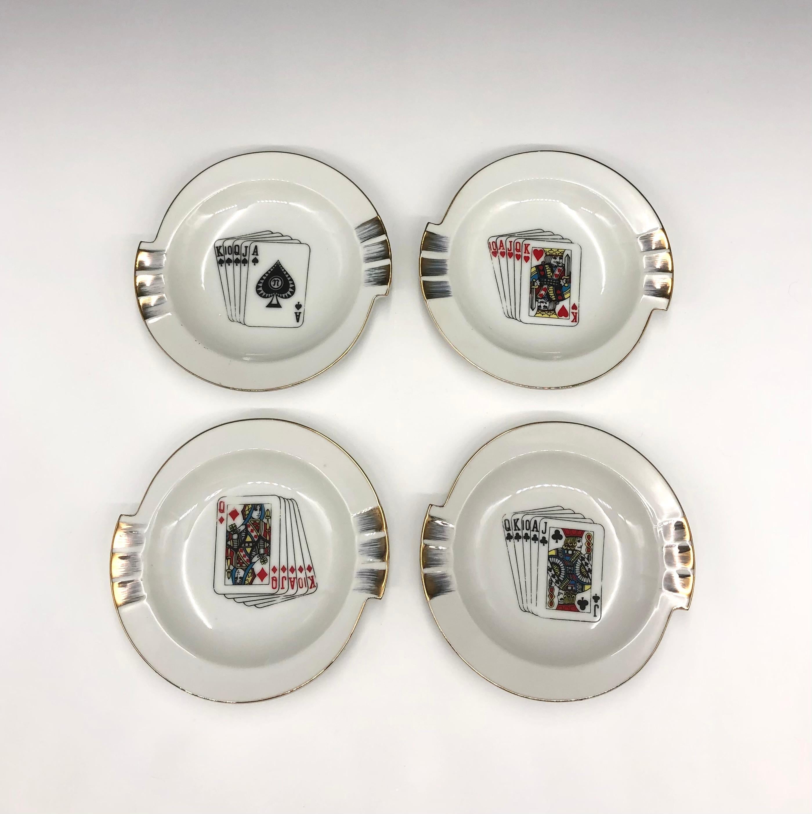 Vintage 1950s Porcelain Playing Card Ashtrays / Plates - Sculpture by Unknown