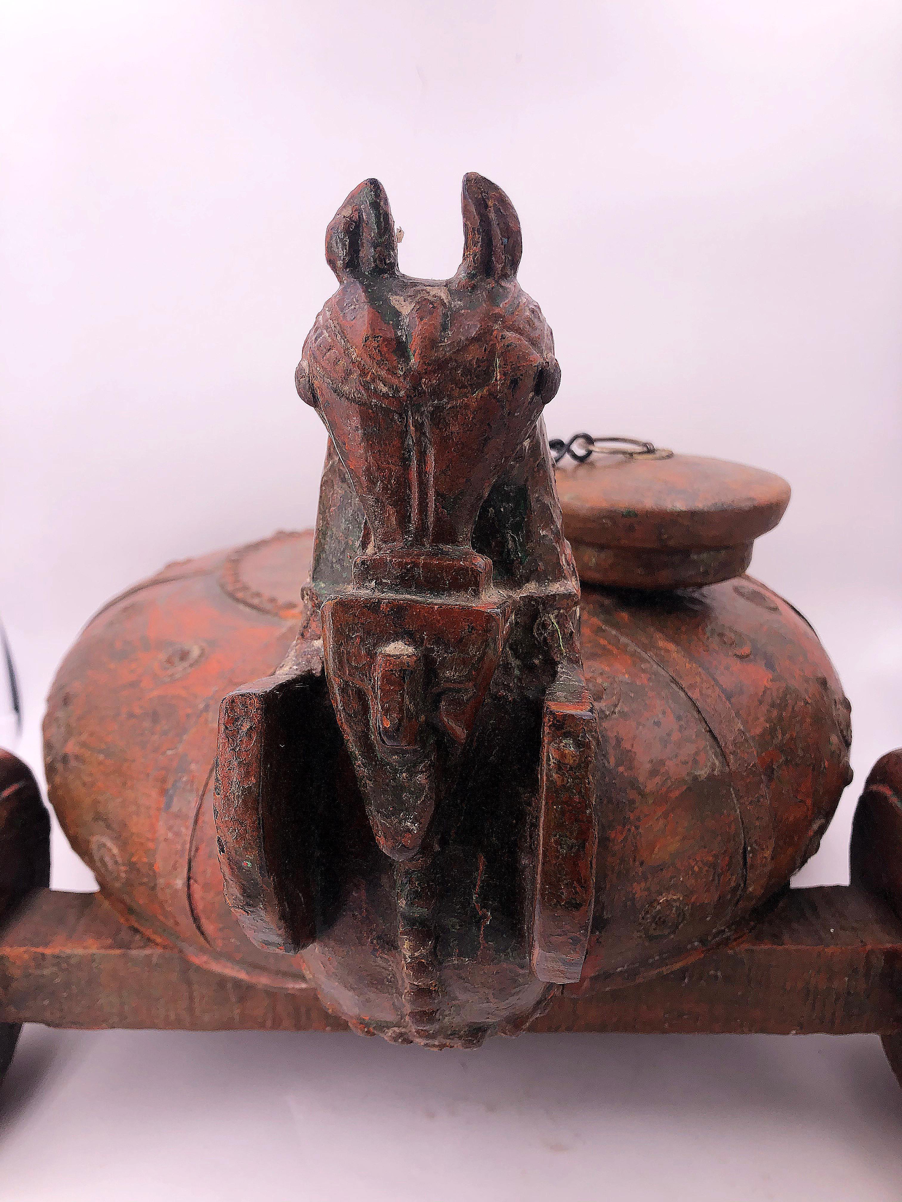 Vintage Asian Wooden Toy Horse, red, orange For Sale 2