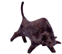Vintage Cast Metal Bull Sculpture with rough patina