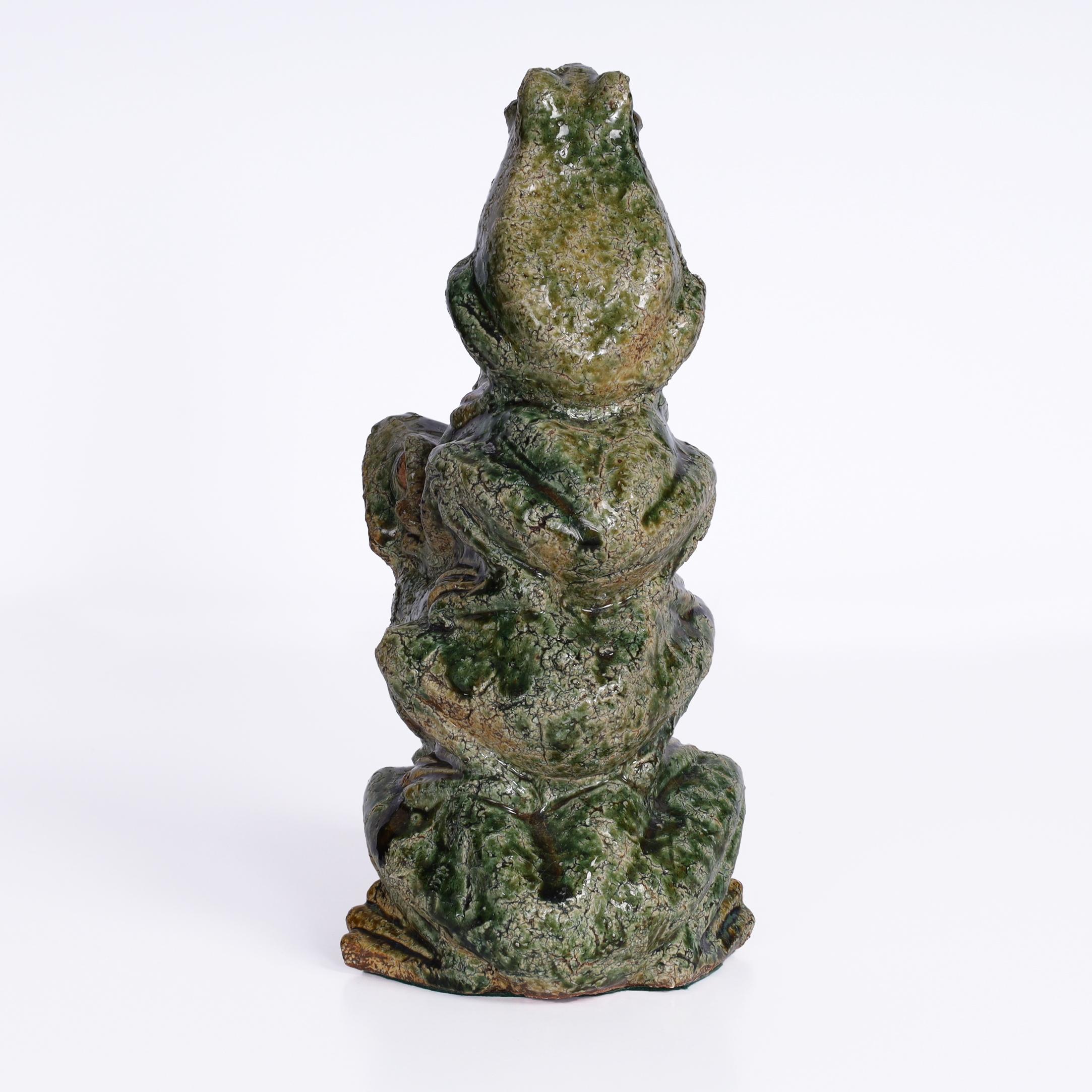 Vintage Chinese Glazed Terra Cotta Stack of Frogs For Sale 1