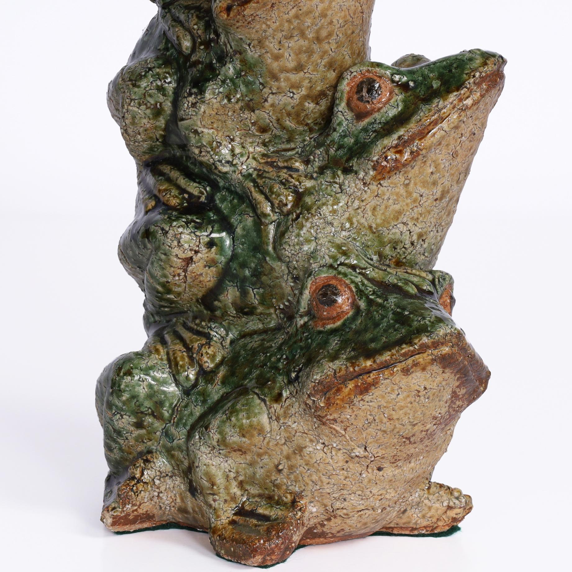 Vintage Chinese Glazed Terra Cotta Stack of Frogs For Sale 4