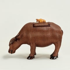 Vintage Chinese Wicker Horned Animal From the Shanghai Collection'S