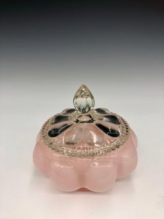 Vintage Fenton Glass Rose Pink Overlay Powder Jar with Clear Lid