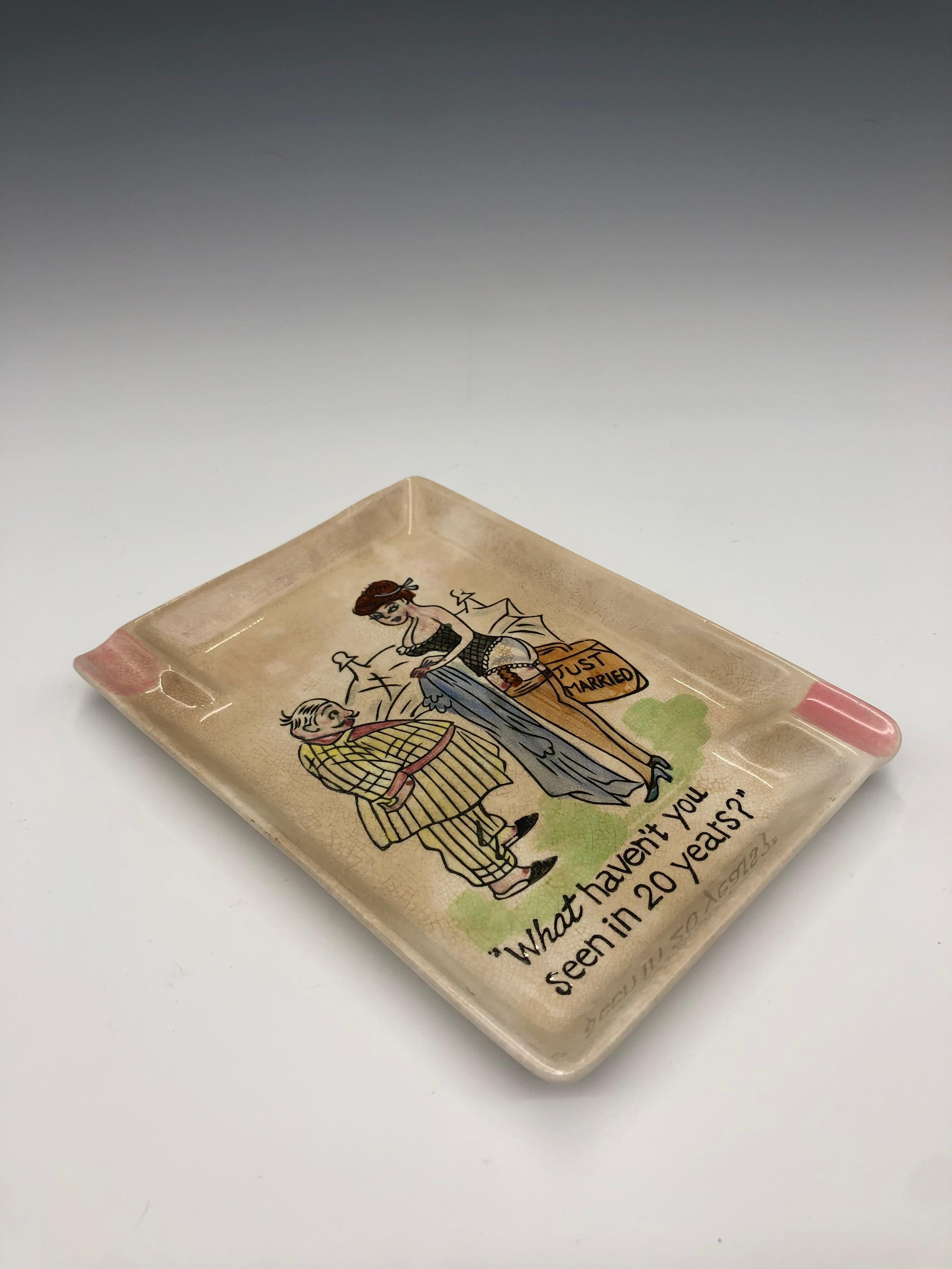 Figurative Sculpture Unknown - Vintage Comic Porcelain Ashtray, Catchall, Tray