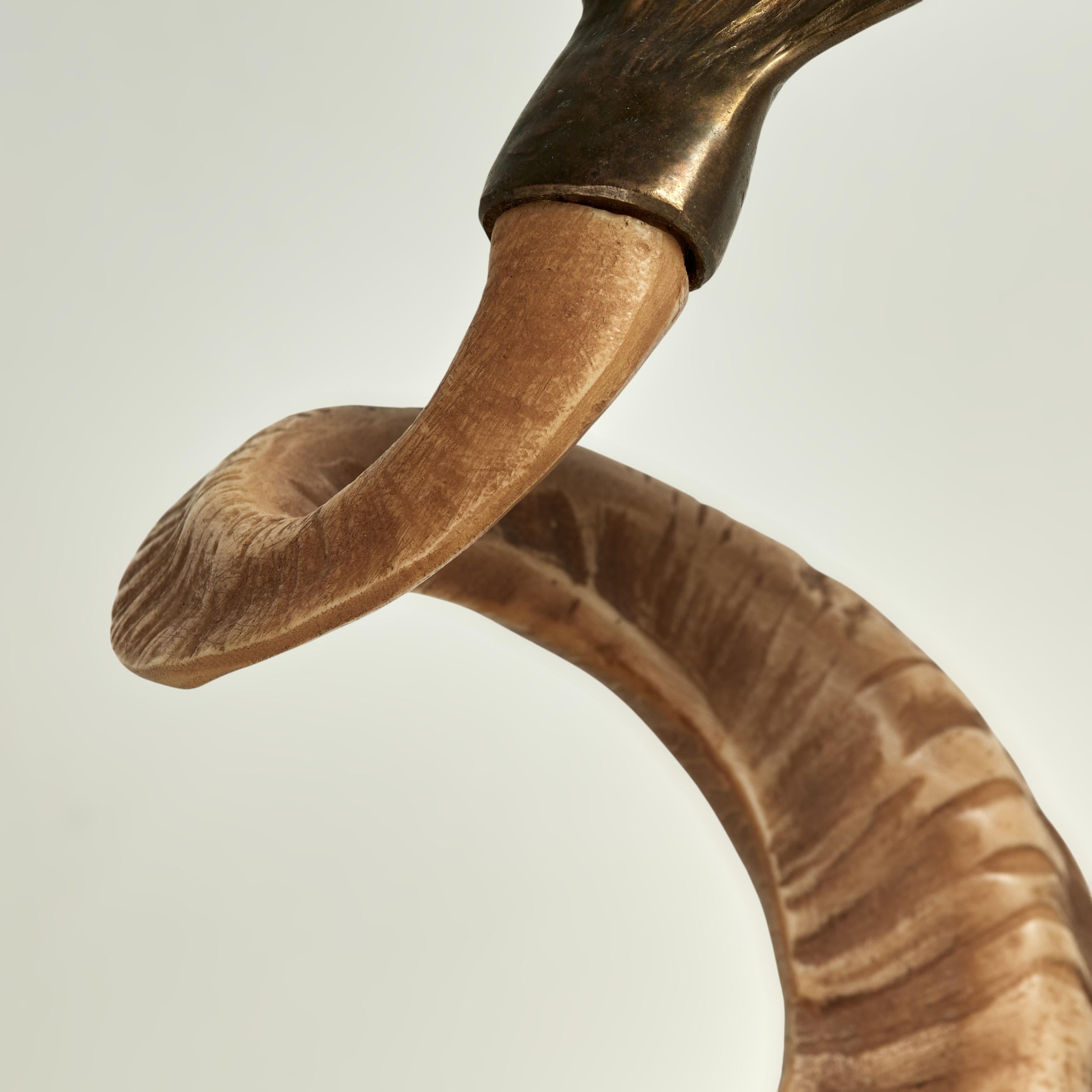 Vintage Italian Brass and Rams Horn Dolphin Sculpture For Sale 2