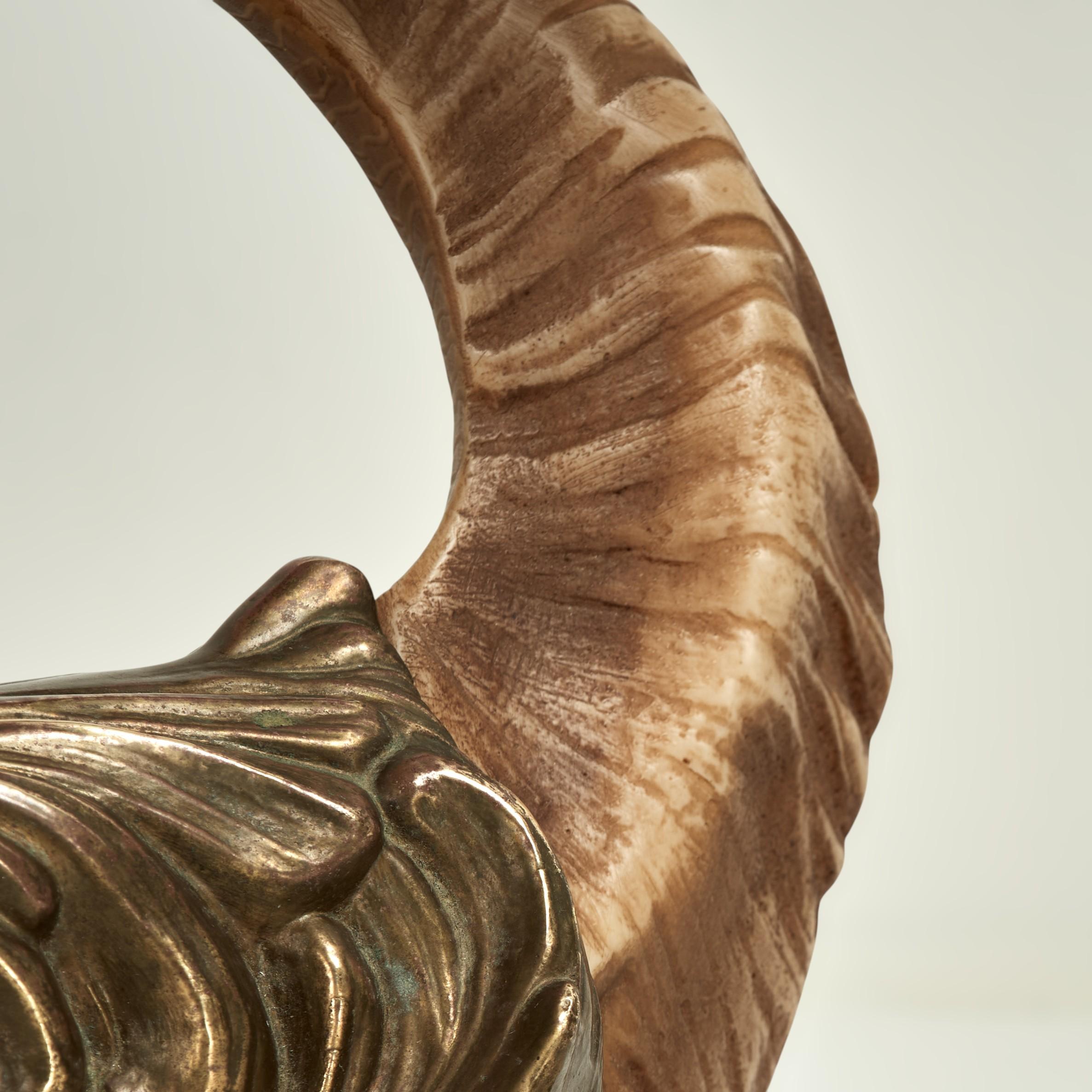 Vintage Italian Brass and Rams Horn Dolphin Sculpture For Sale 3