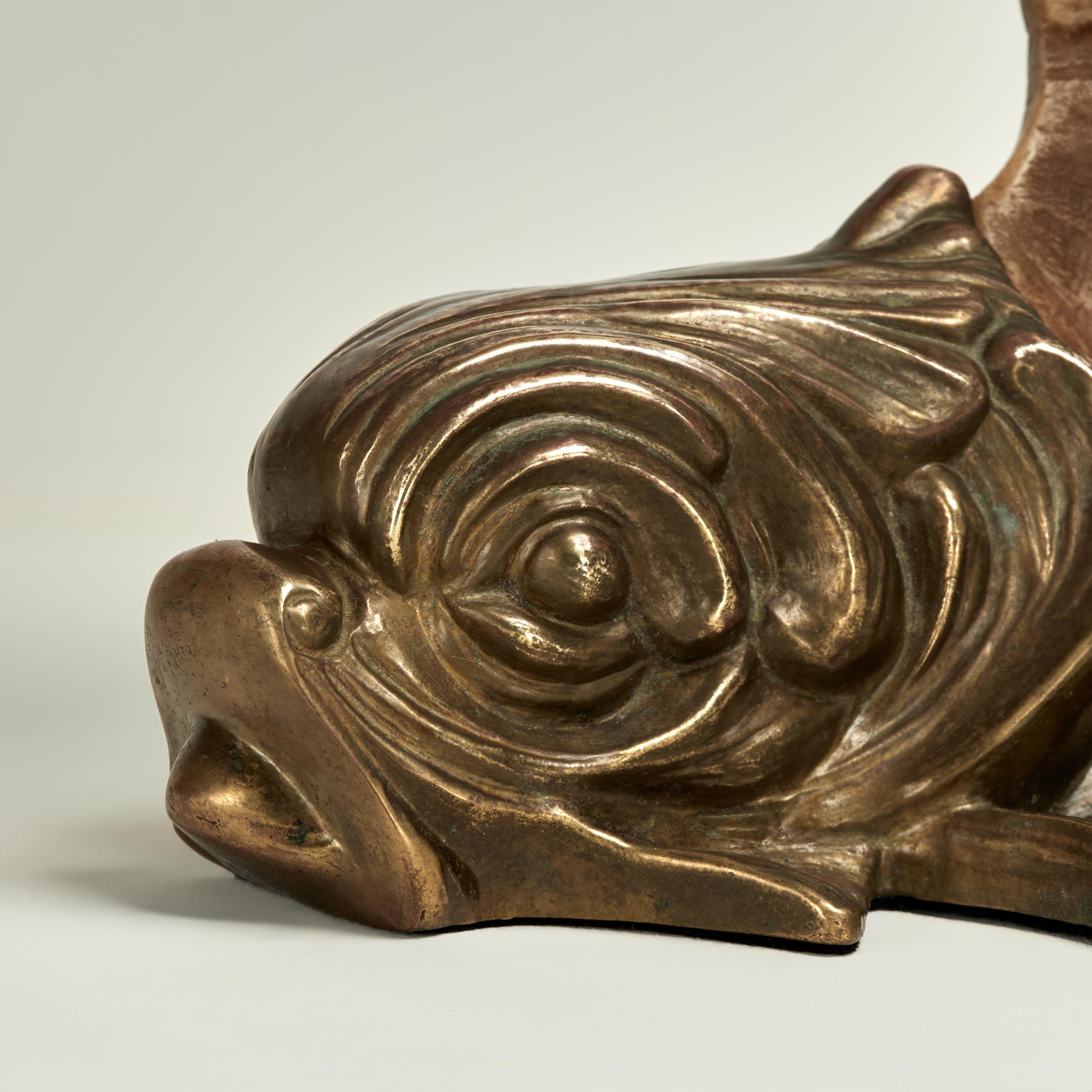 Vintage Italian Brass and Rams Horn Dolphin Sculpture For Sale 4