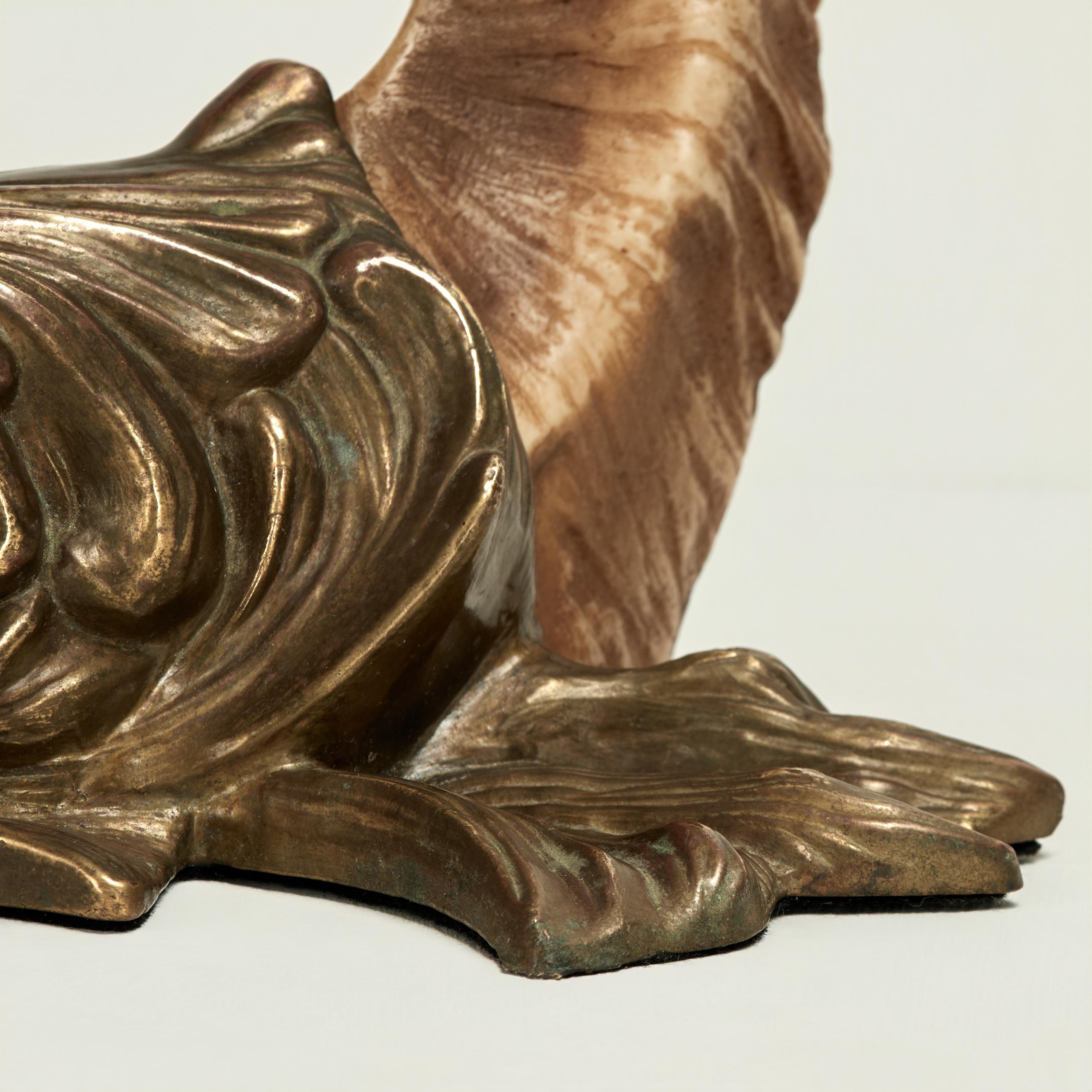 Vintage Italian Brass and Rams Horn Dolphin Sculpture For Sale 5