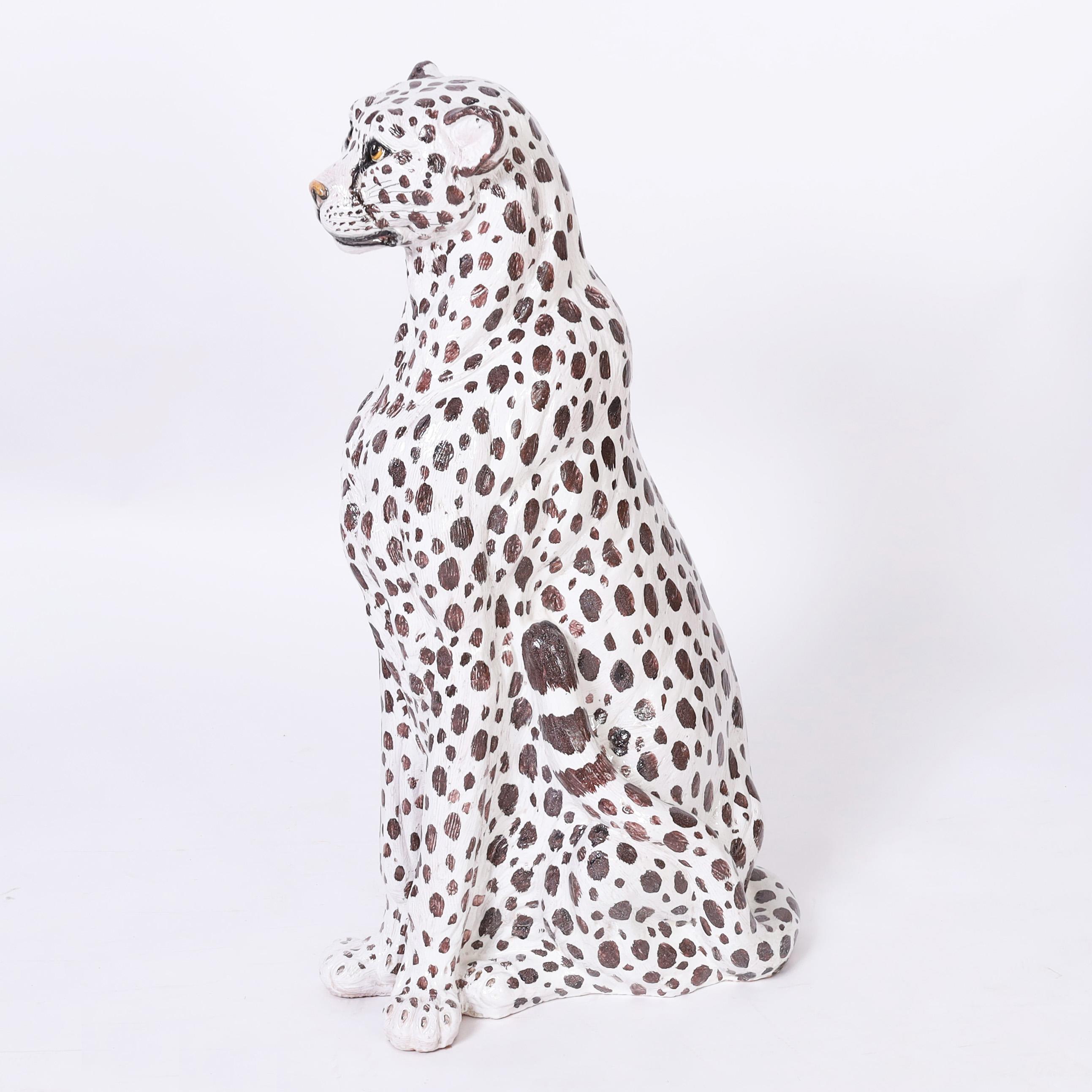 Vintage Italian Glazed Terra Cotta Cheetah 1