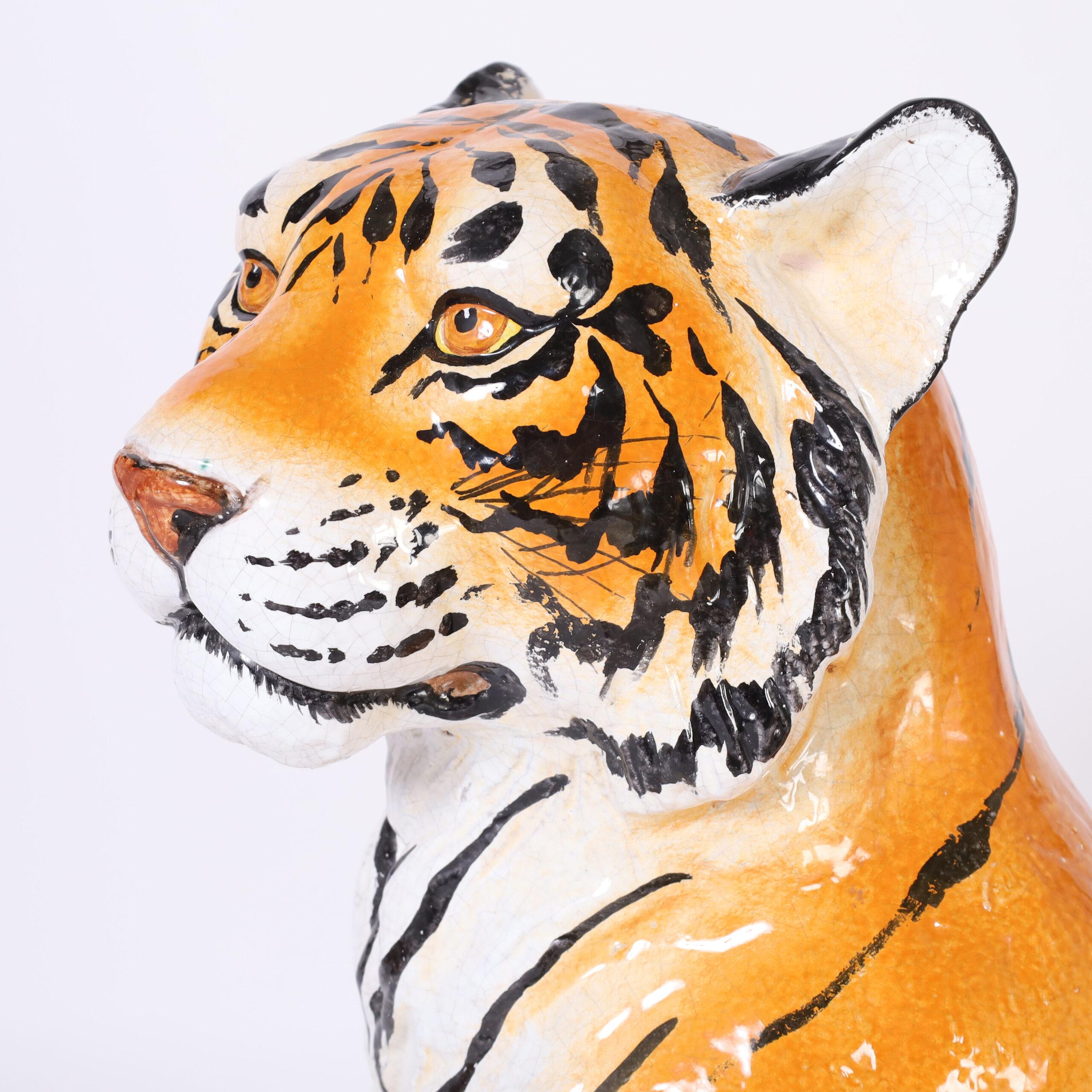 Italienischer glasierter Terrakotta-Tiger im Vintage-Stil im Angebot 2