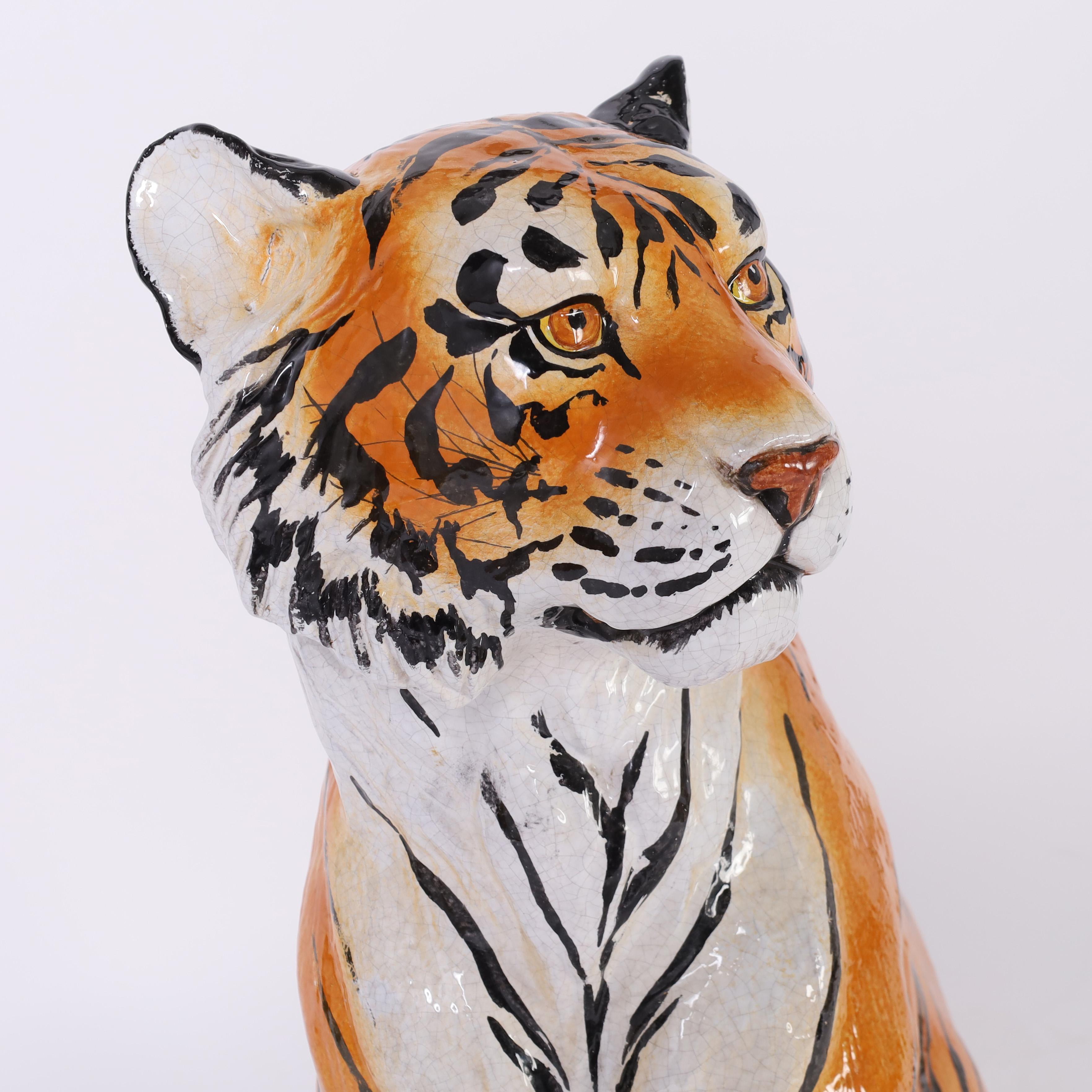 Italienischer glasierter Terrakotta-Tiger im Vintage-Stil im Angebot 3