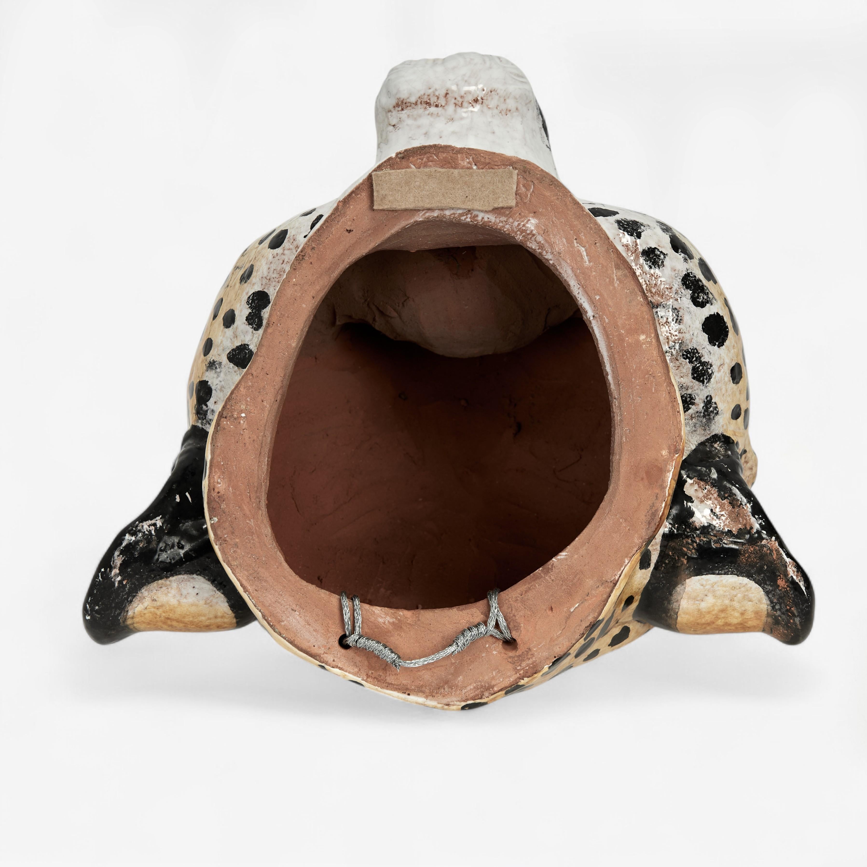Vintage Italian Glazed Terra Cotta Wall Hanging Leopard Head For Sale 3