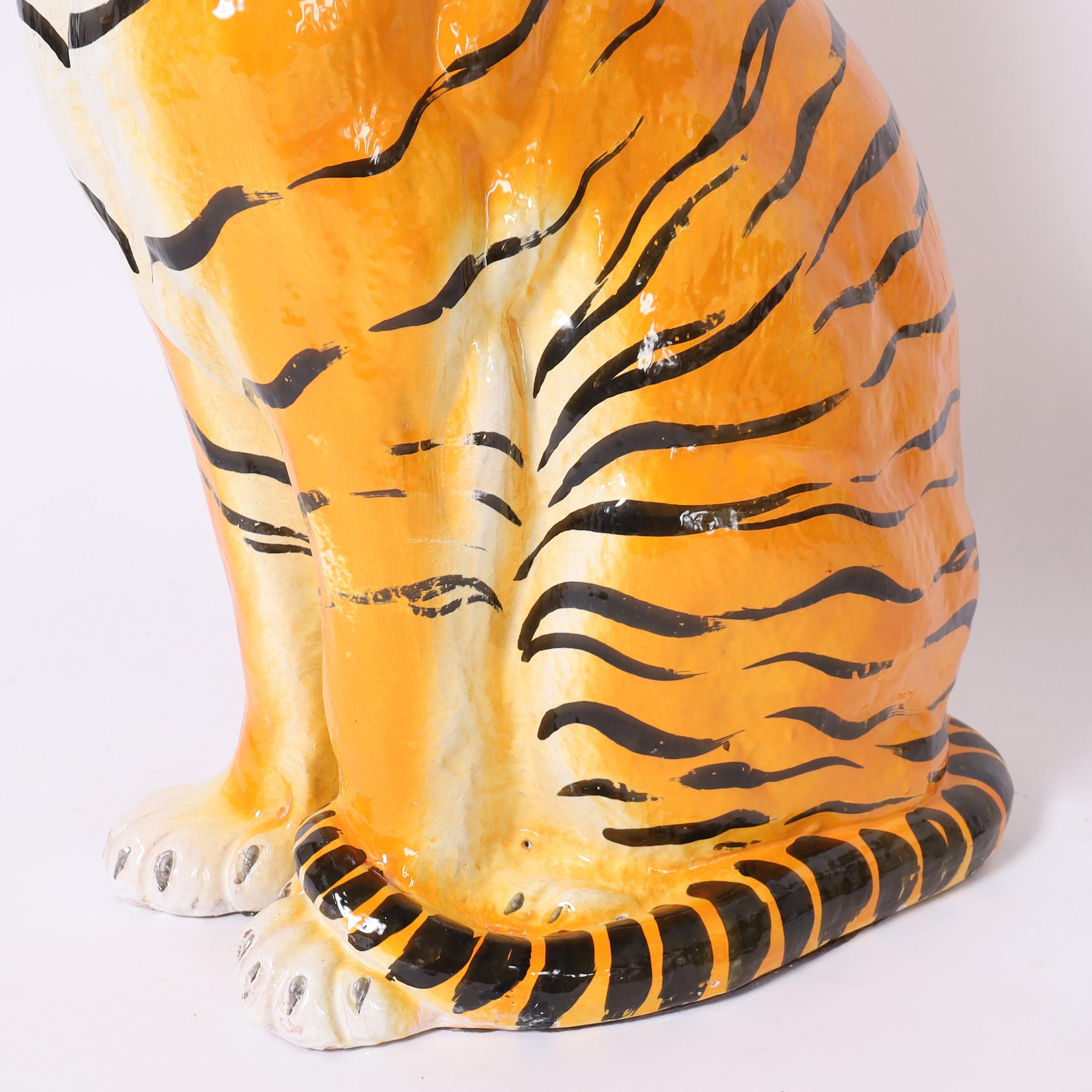 Italienische glasierte Terrakotta-Tiger-Skulptur, Vintage im Angebot 3