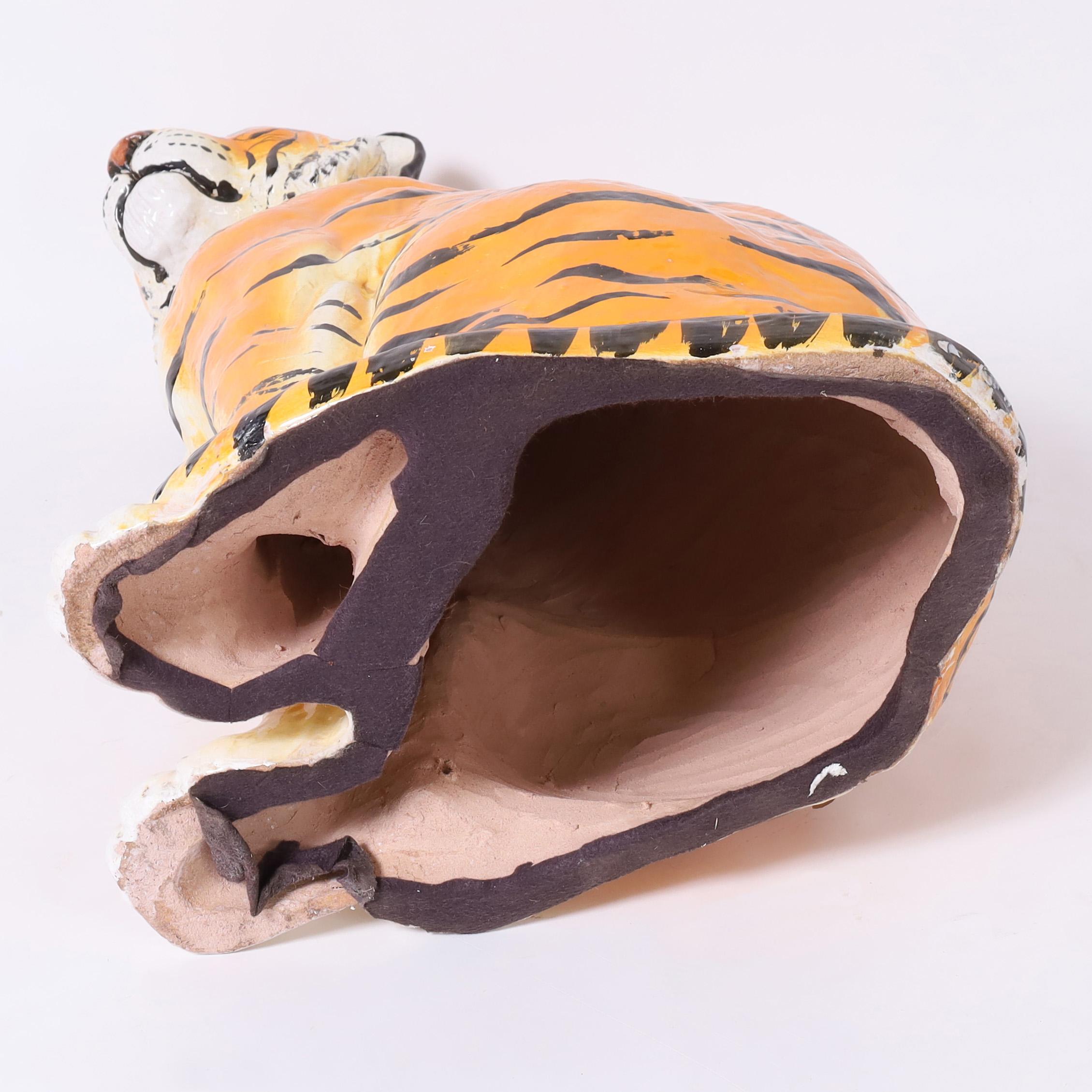 Italienische glasierte Terrakotta-Tiger-Skulptur, Vintage im Angebot 4