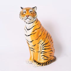 Vintage Italian Glazed Terracotta Tiger Sculpture