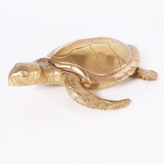 Vintage Mid-Century Brass Turtle Sculpture Box