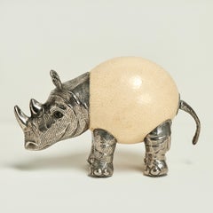 Vintage Ostrich Egg and Metal Rhinoceros
