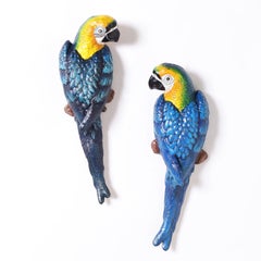 Vintage Paar Papagei Wandskulpturen