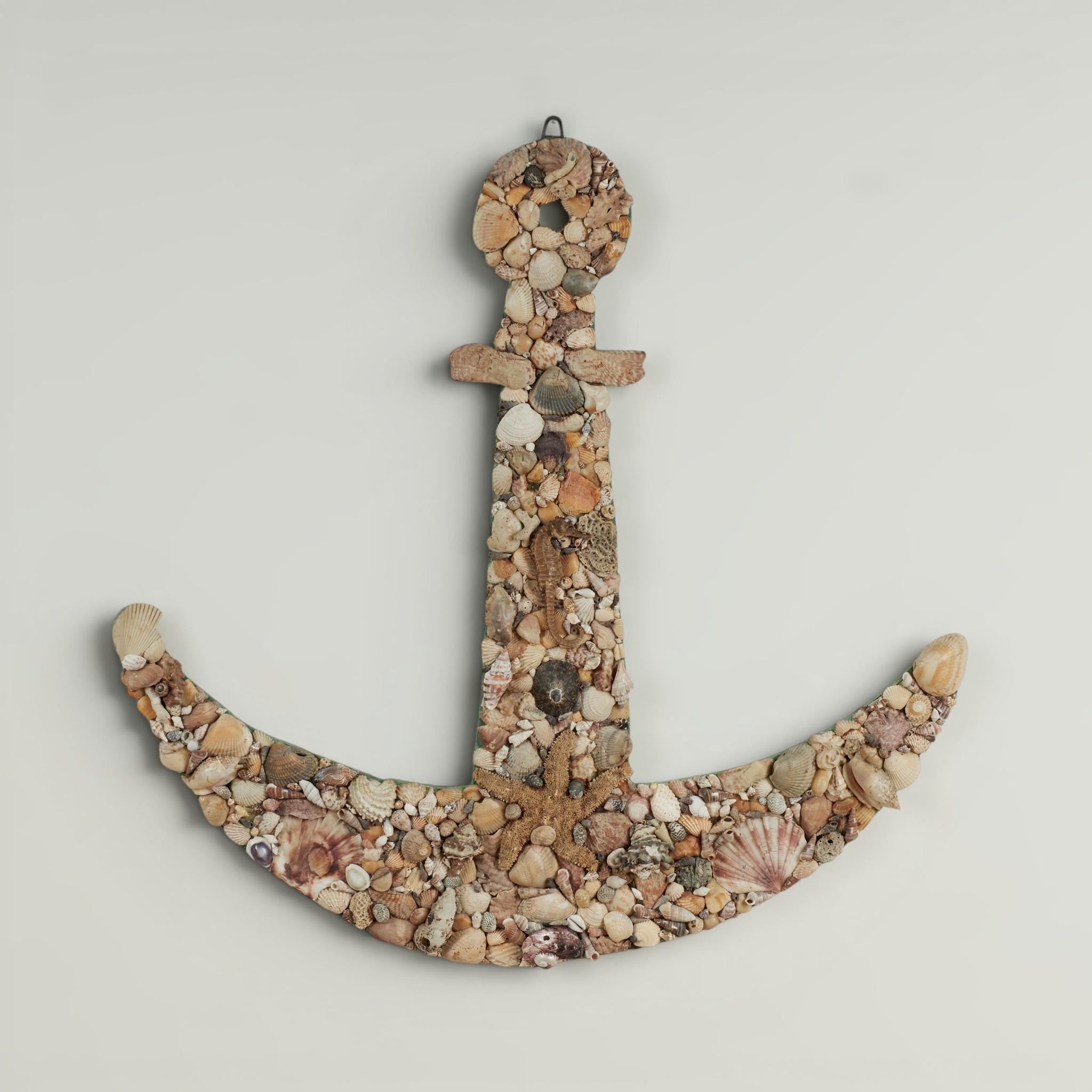 Unknown Abstract Sculpture - Vintage Seashell Encrusted Anchor