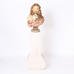 Vintage Seashell Encrusted Grotto Style Bust and Pedestal