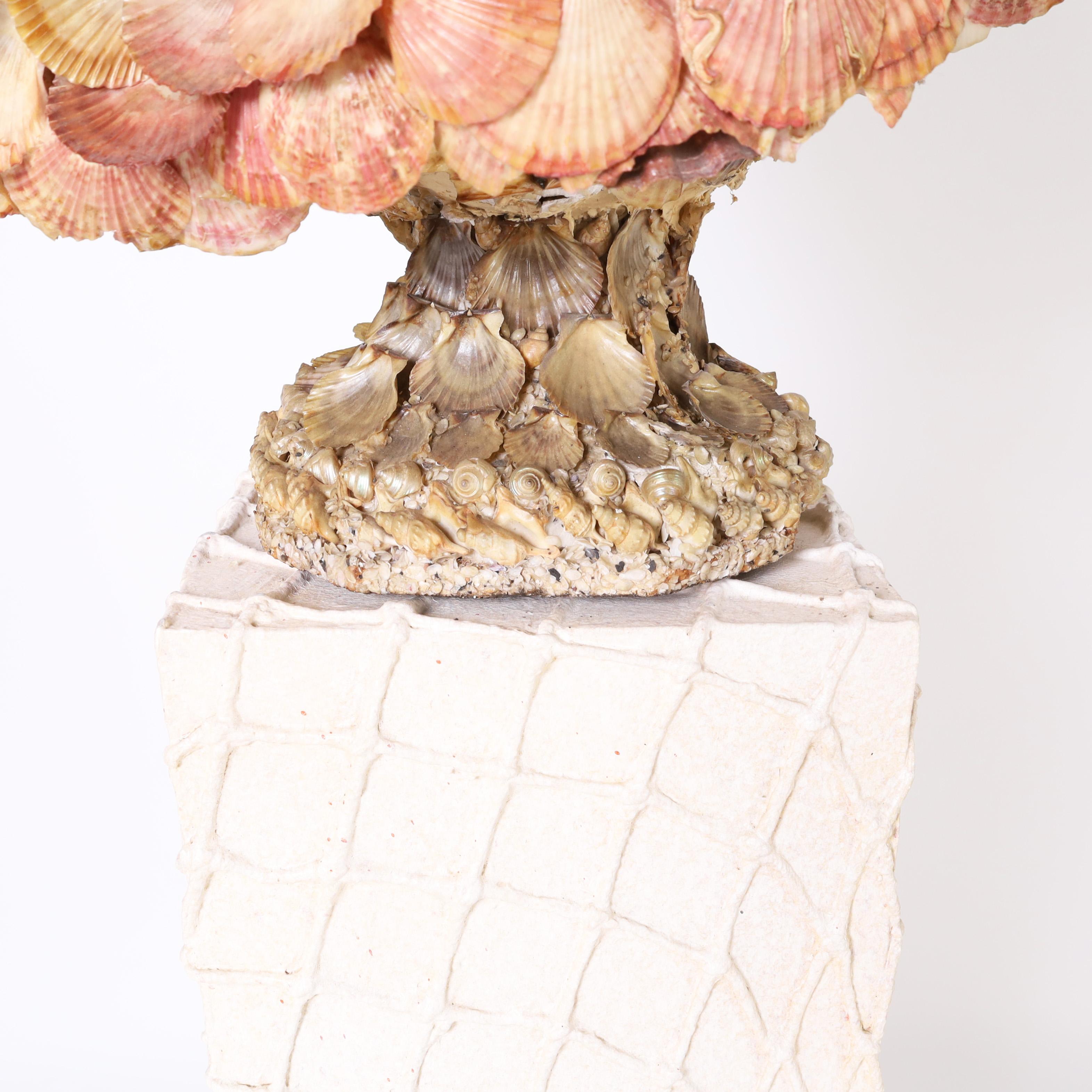 Vintage Seashell Encrusted Grotto Style Bust and Pedestal 3