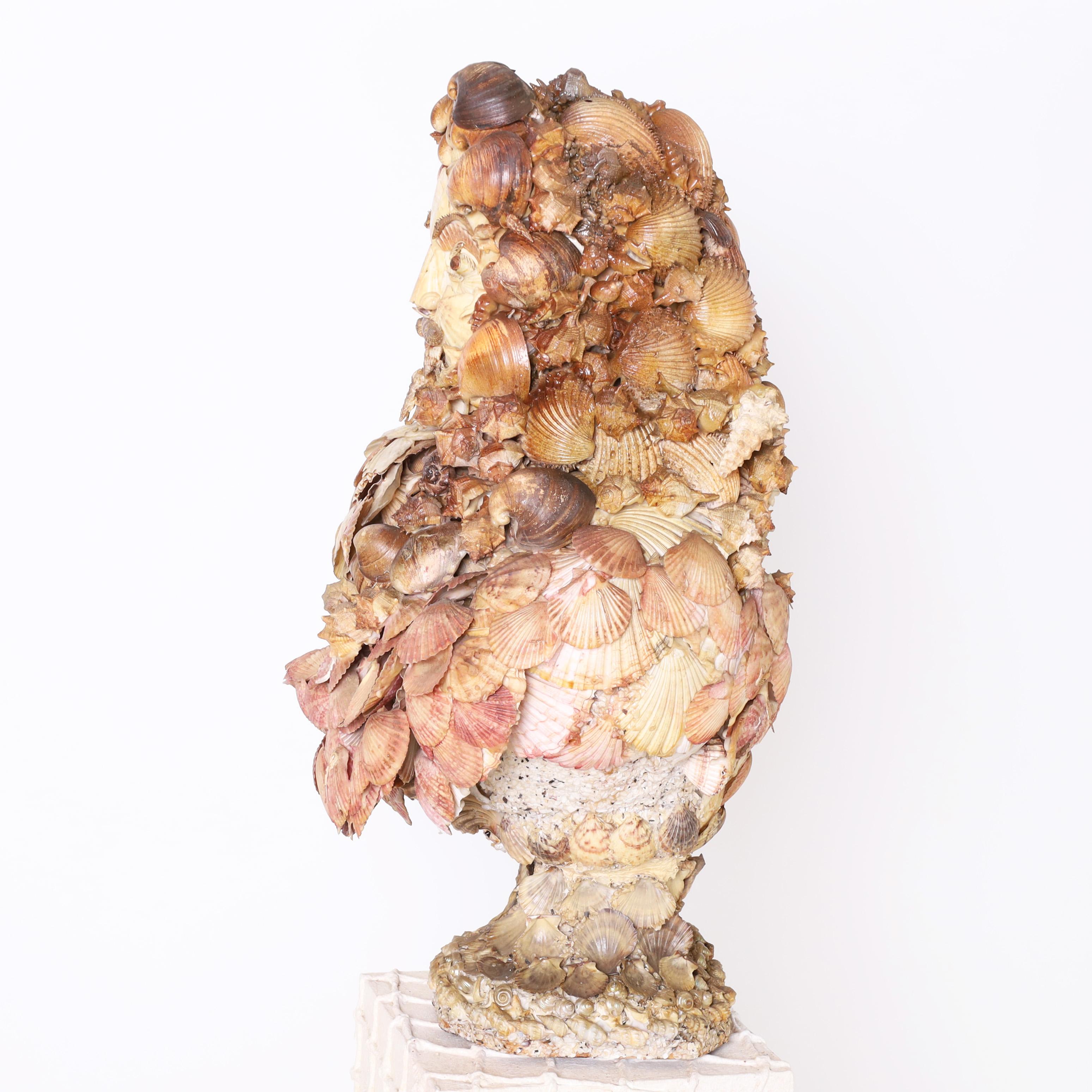 Vintage Seashell Encrusted Grotto Style Bust and Pedestal 6