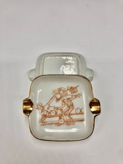 Set di posacenere figurativi in porcellana kitsch anni '70 vintage