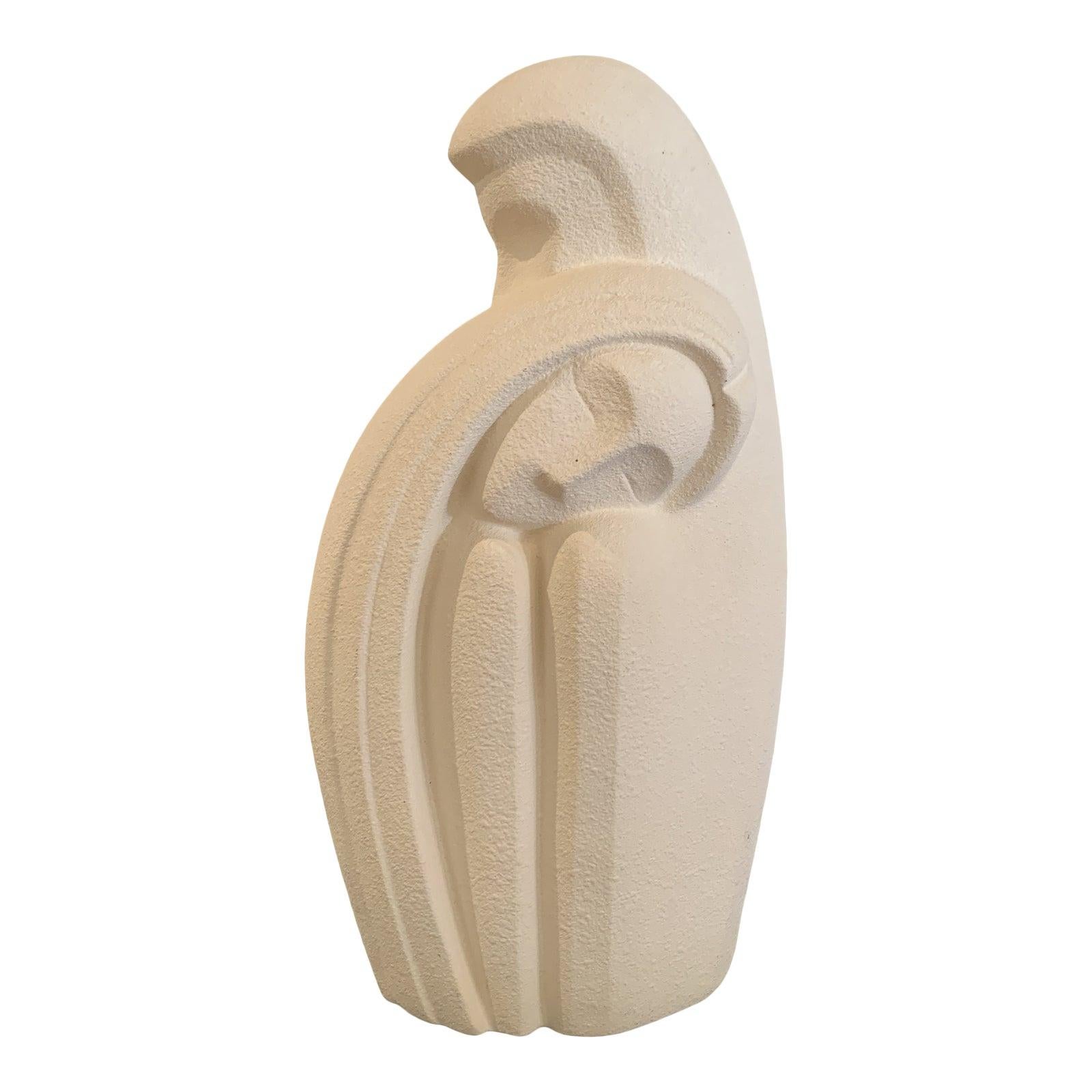 Unknown Figurative Sculpture - Vintage White Sandstone Statue of Caressing Couple