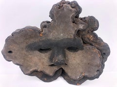 Maschera per il viso in legno vintage, marrone scuro