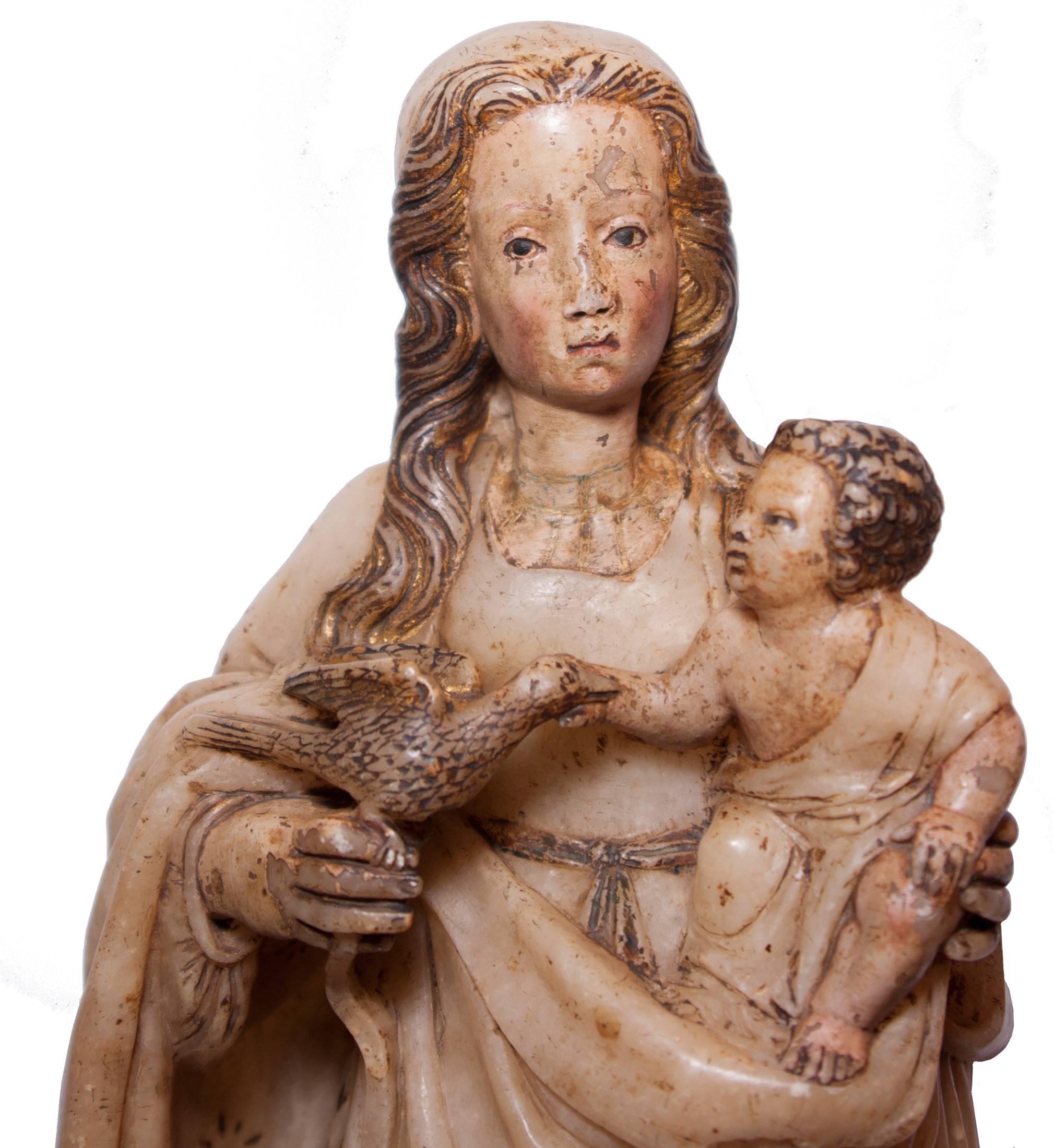 Virgin and Child in alabaster around 1500, Spain - Sculpture by Unknown