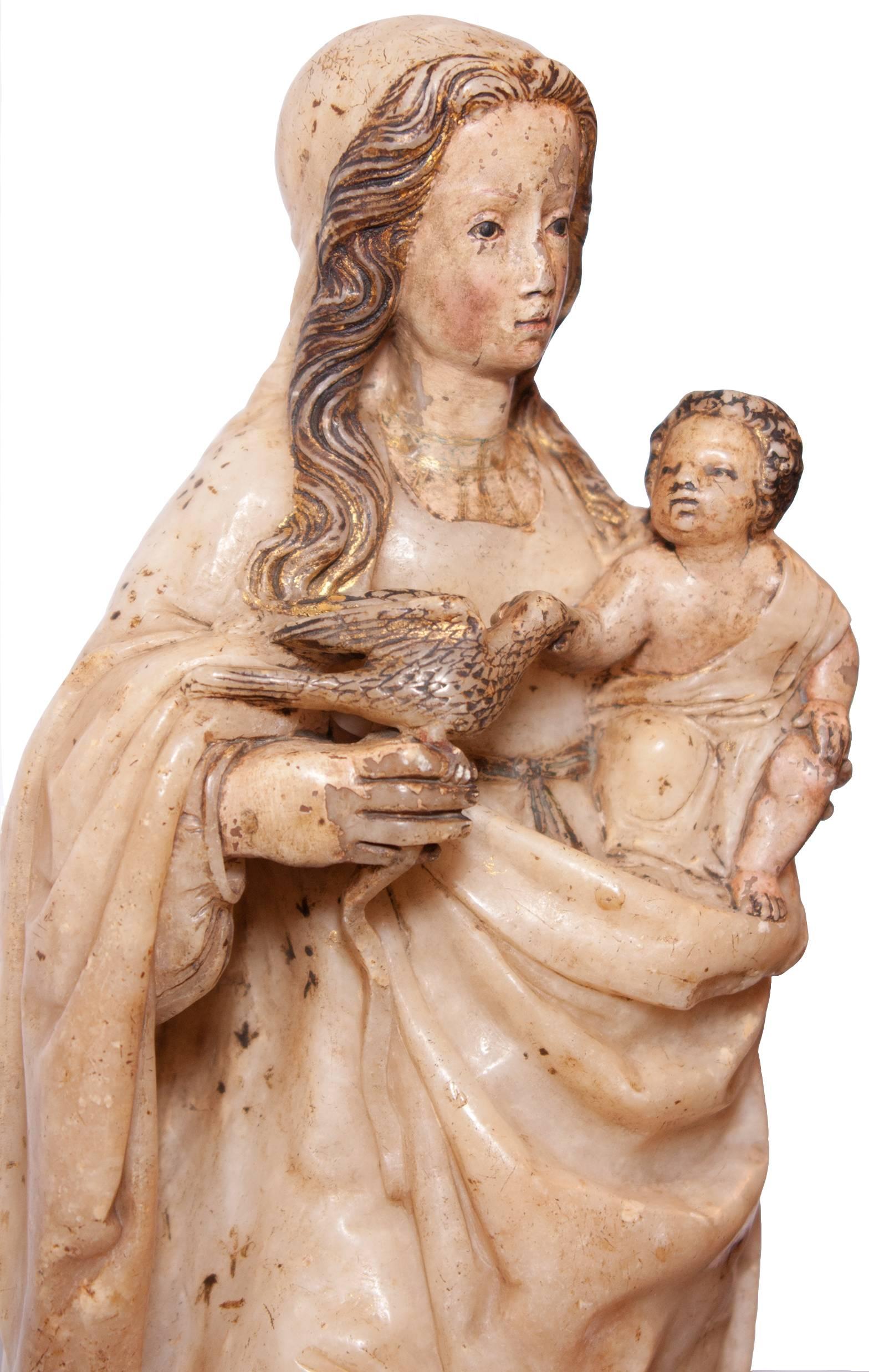 Virgin and Child in alabaster around 1500, Spain For Sale 1