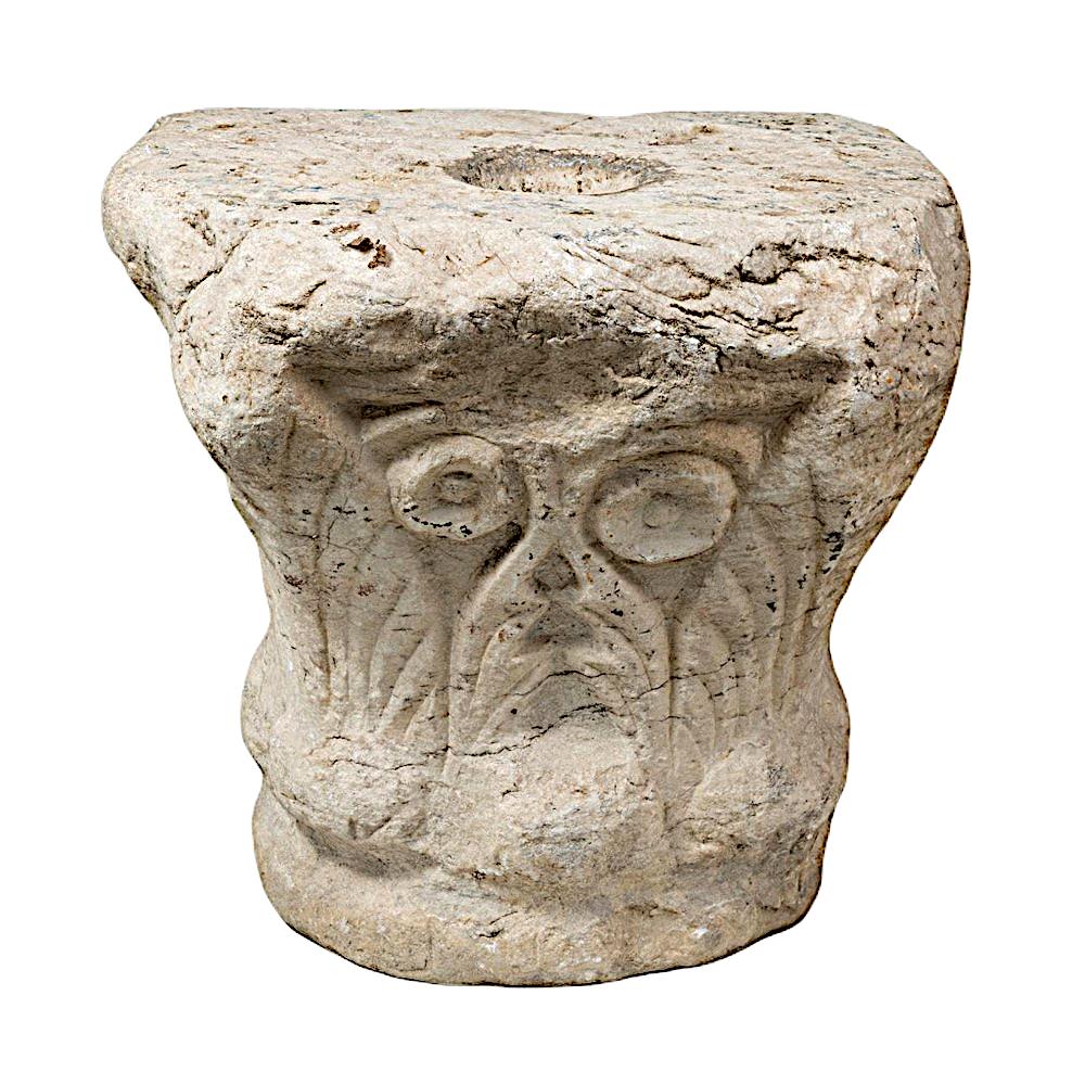 Unknown Figurative Sculpture - Visigoth capital.  White Marble.