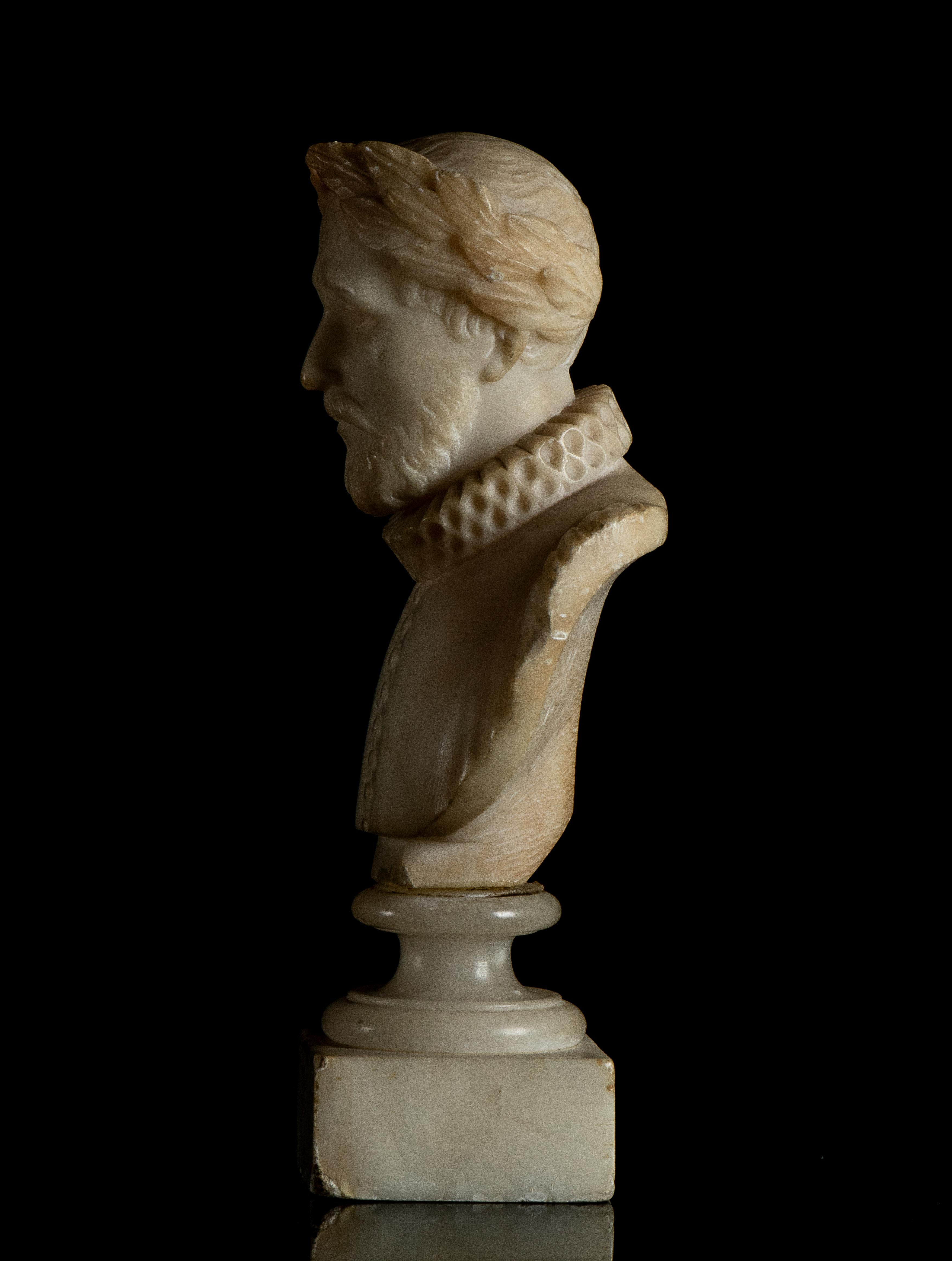 White Alabaster Sculpture Bust portrait of Miguel de Cervantes Grand Tour 20th 3