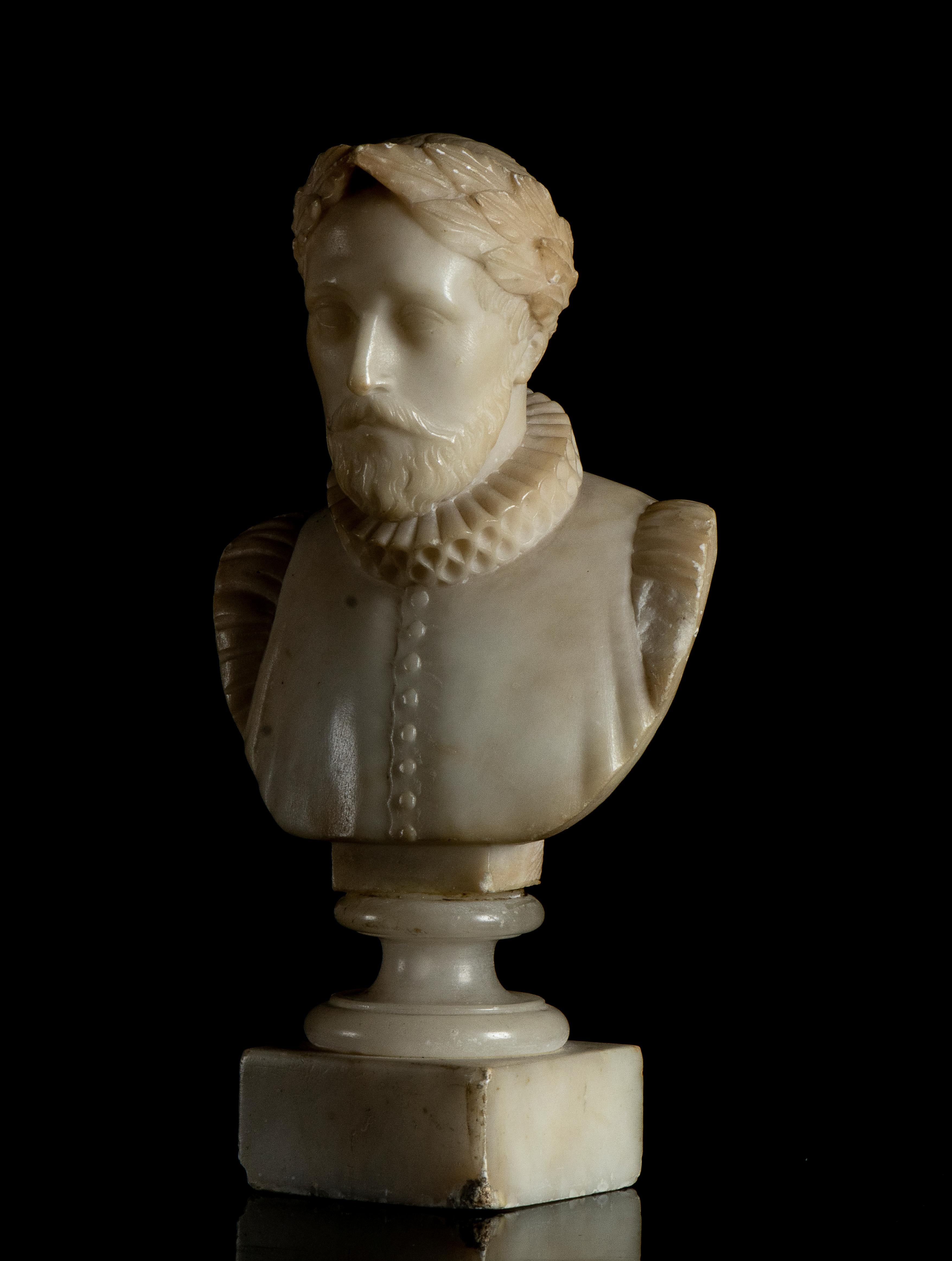 White Alabaster Sculpture Bust portrait of Miguel de Cervantes Grand Tour 20th 4