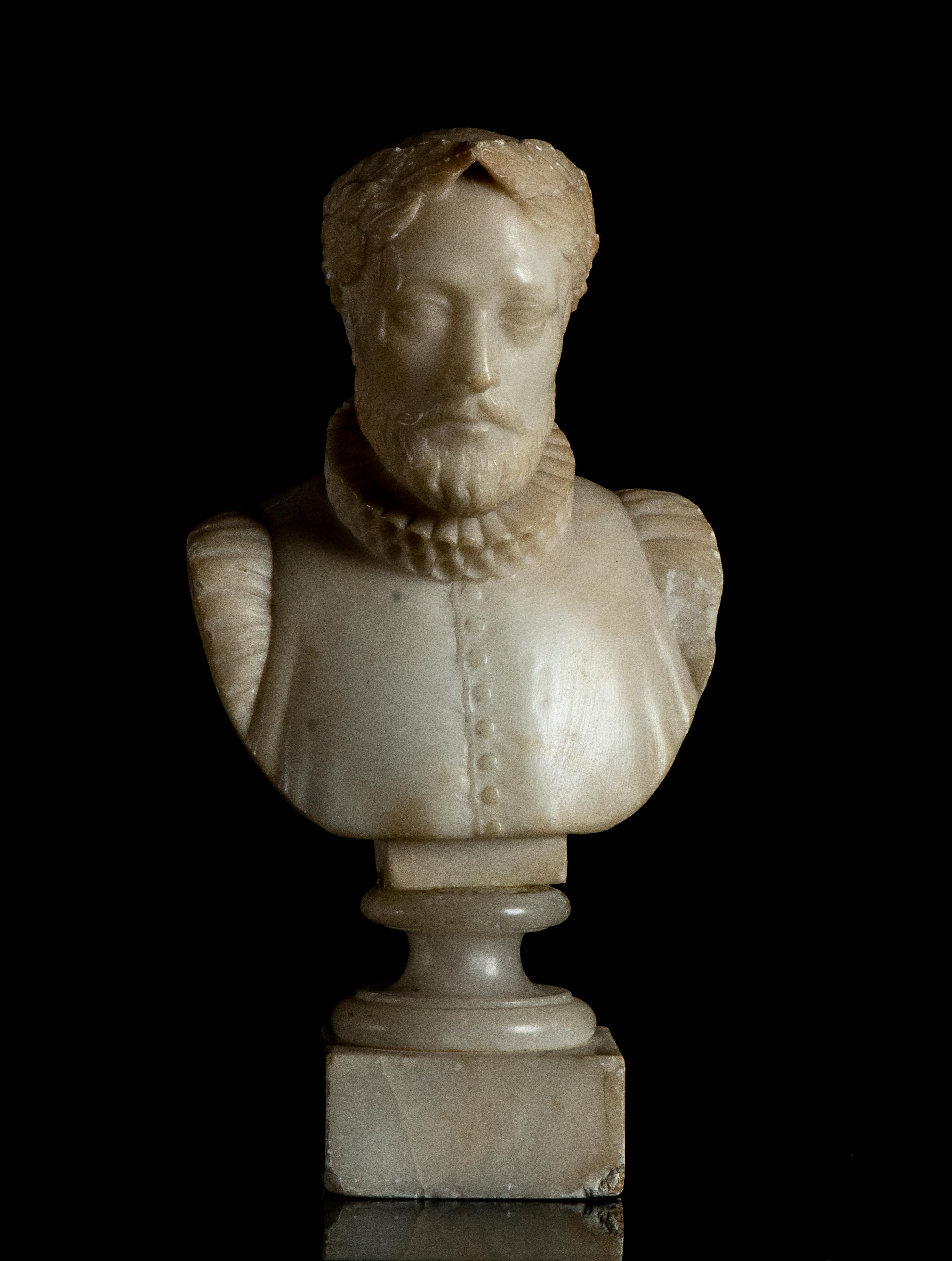 White Alabaster Sculpture Bust portrait of Miguel de Cervantes Grand Tour 20th