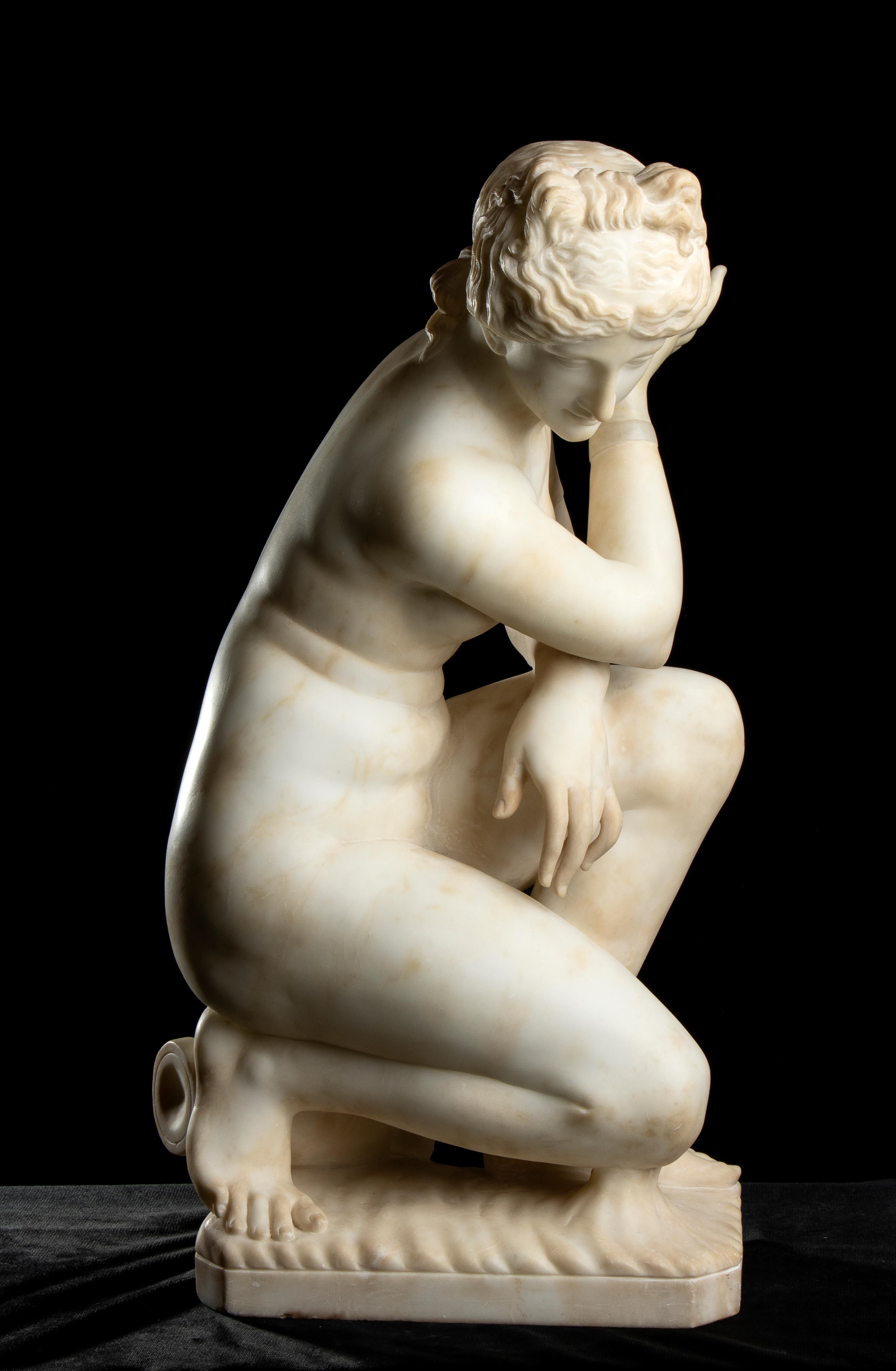 White Alabaster Sculpture of Crouching Venus Tuscany Italy 19th Century (F) 8