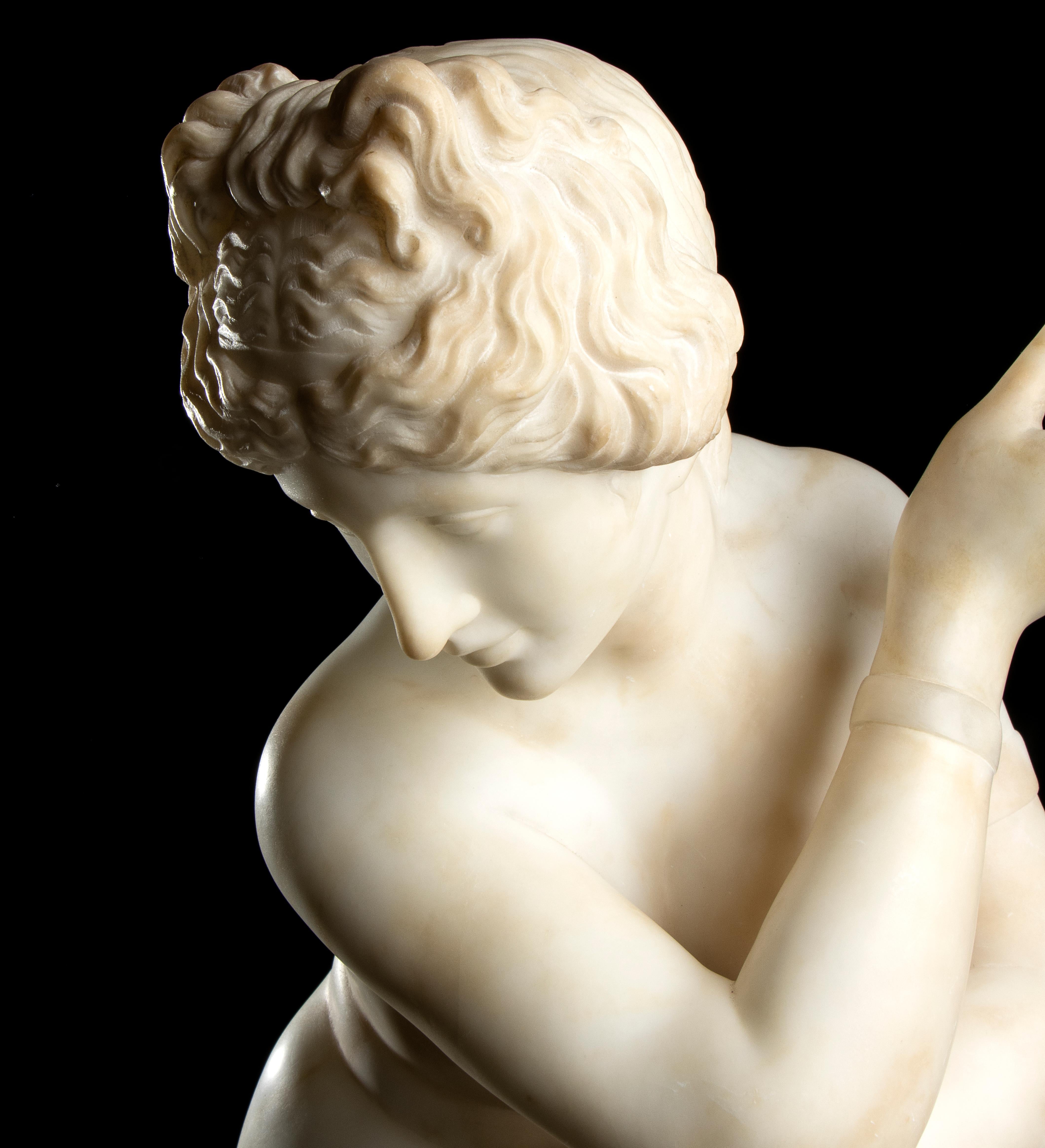 White Alabaster Sculpture of Crouching Venus Tuscany Italy 19th Century (F) 12